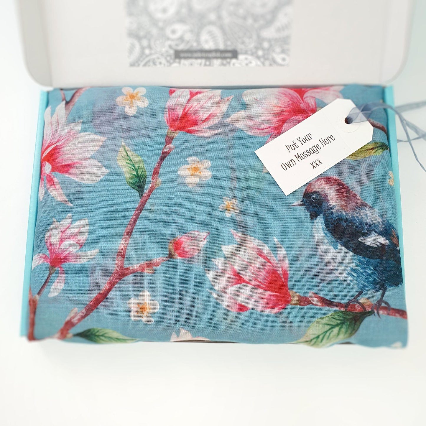 Bird Flower Scarf Aqua