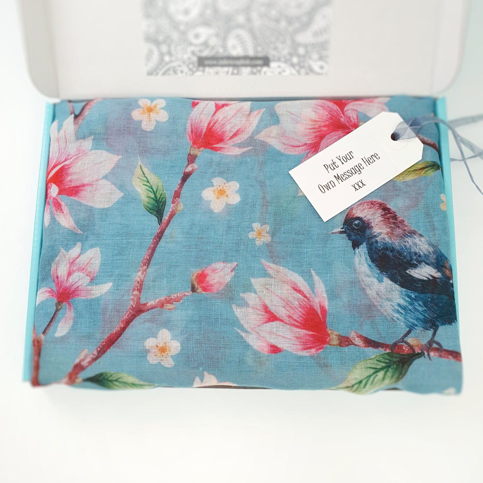Bird Flower Scarf Aqua