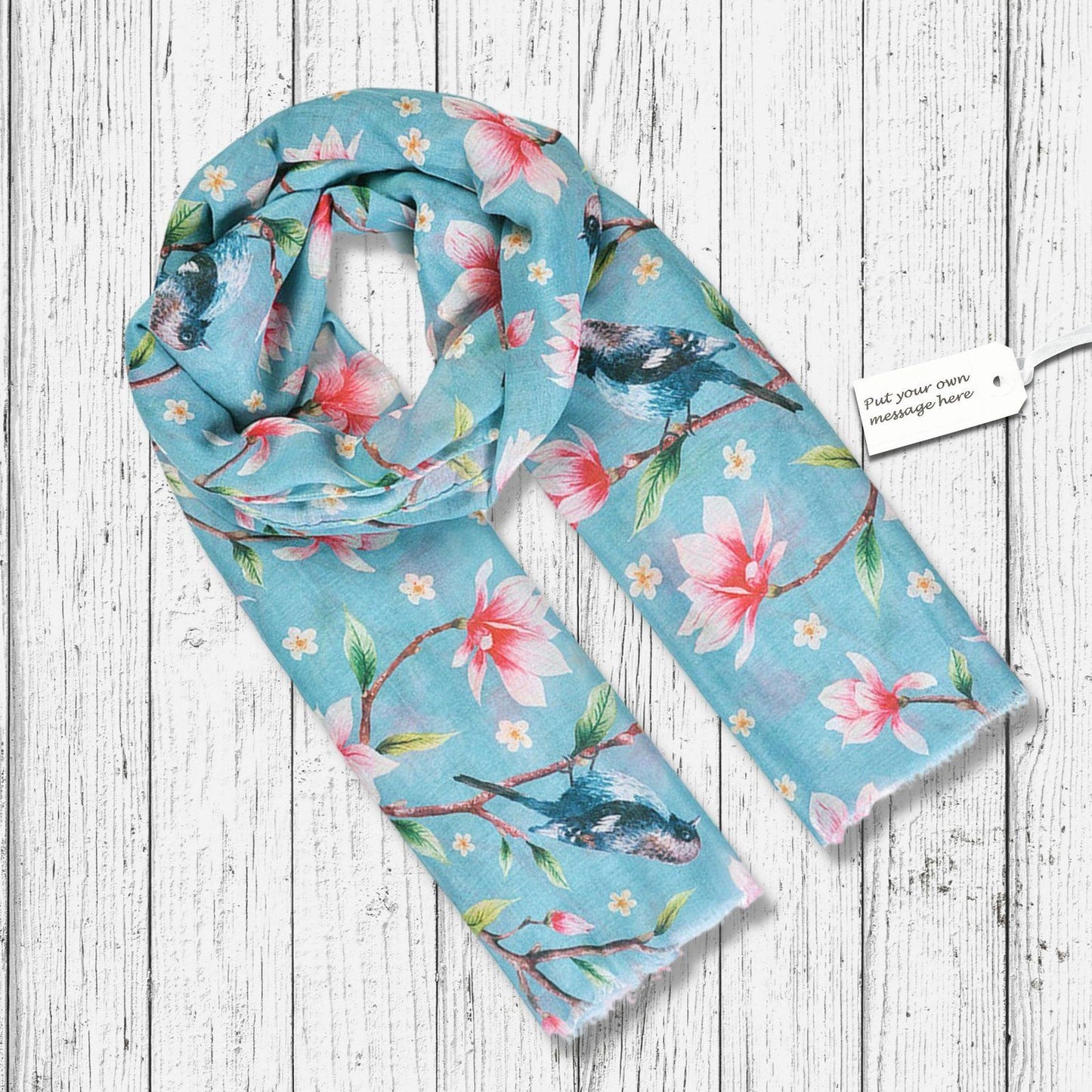 Bird Flower Scarf Aqua