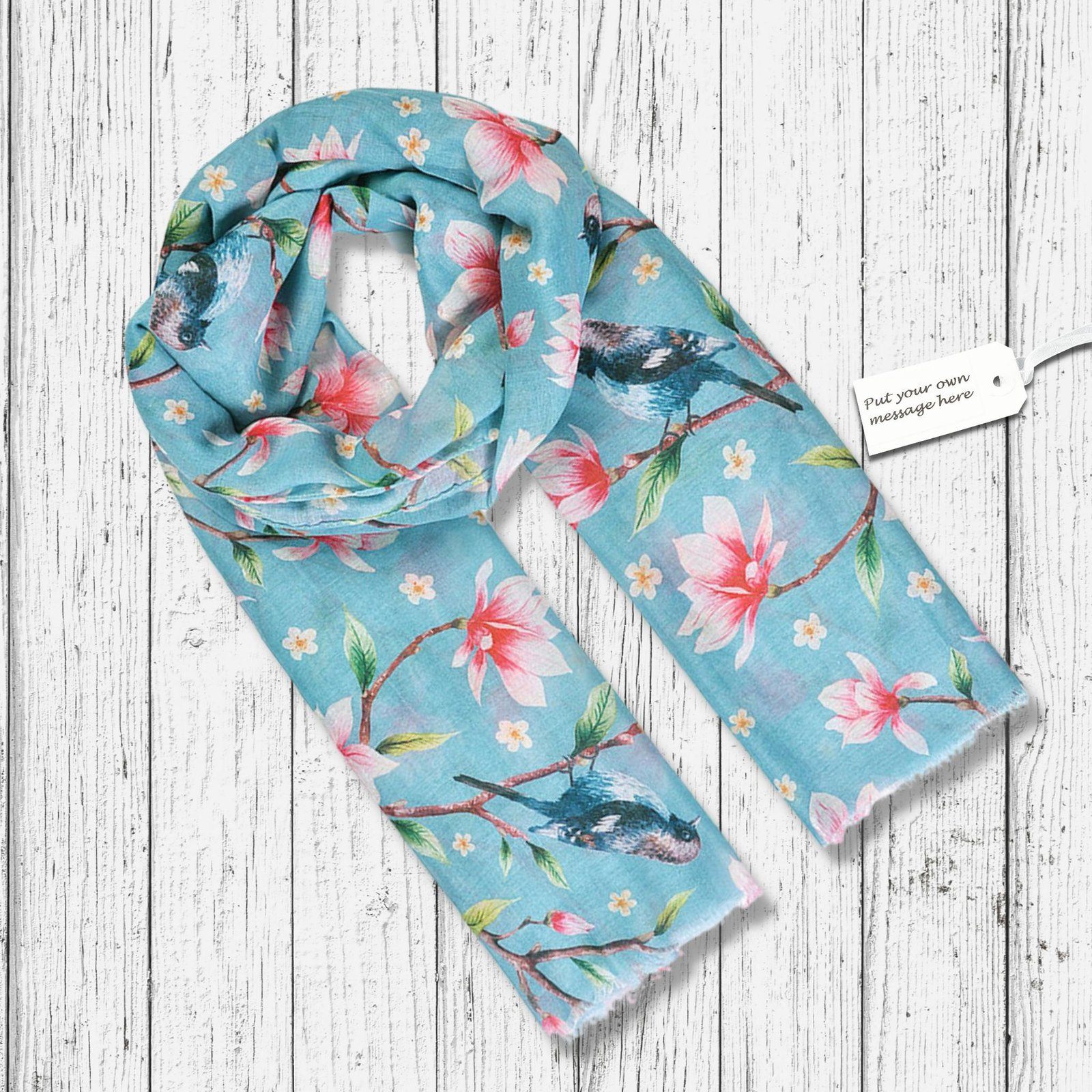 Bird Flower Scarf Aqua