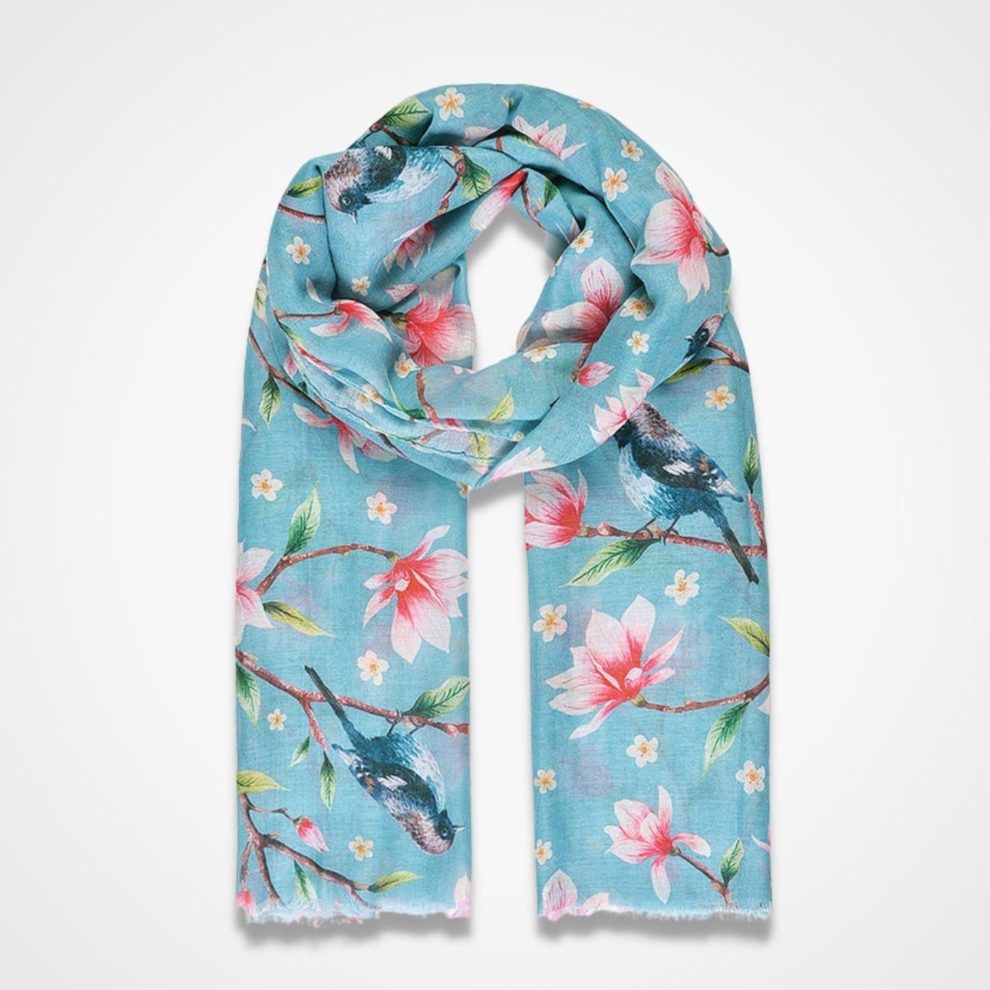 Bird Flower Scarf Aqua