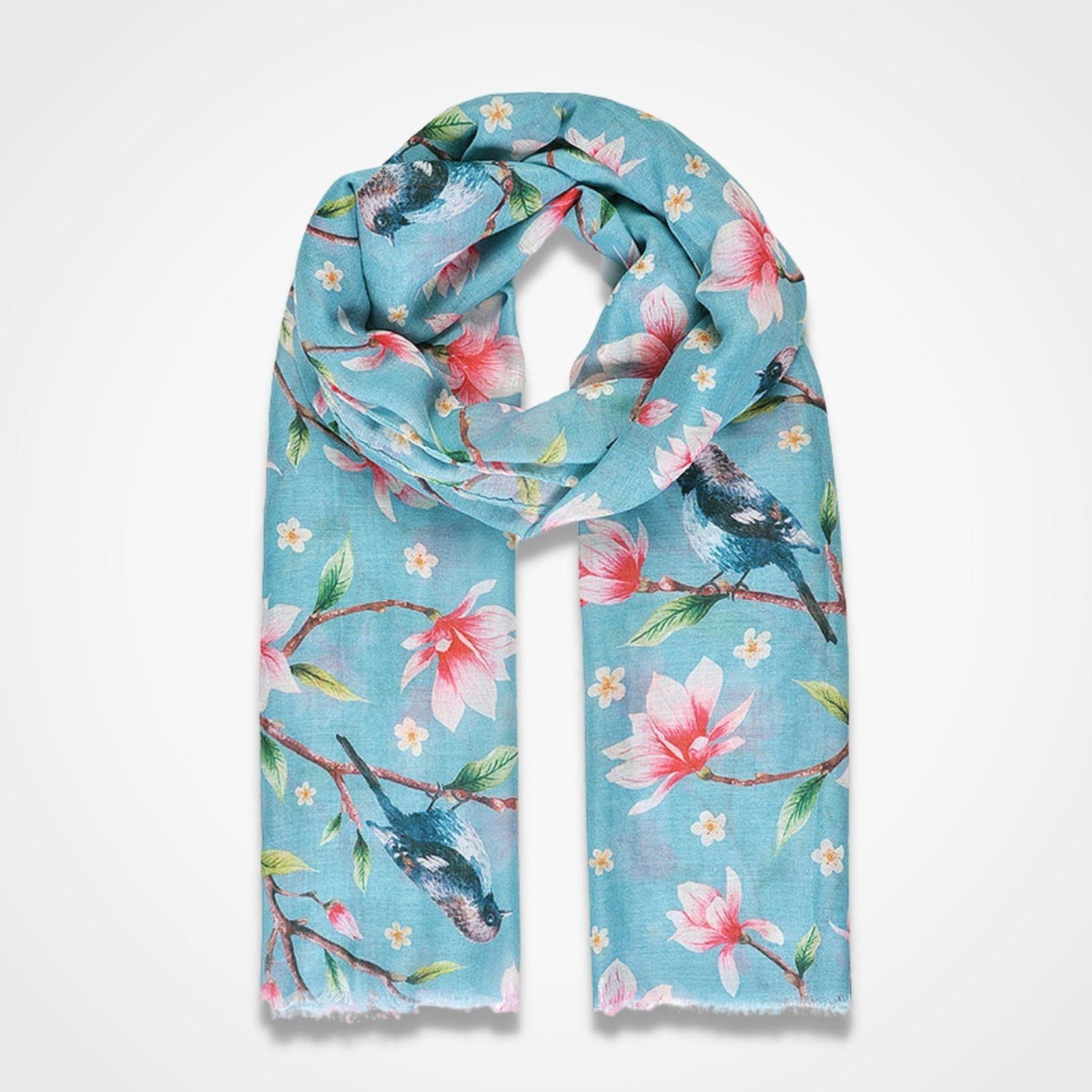 Bird Flower Scarf Aqua