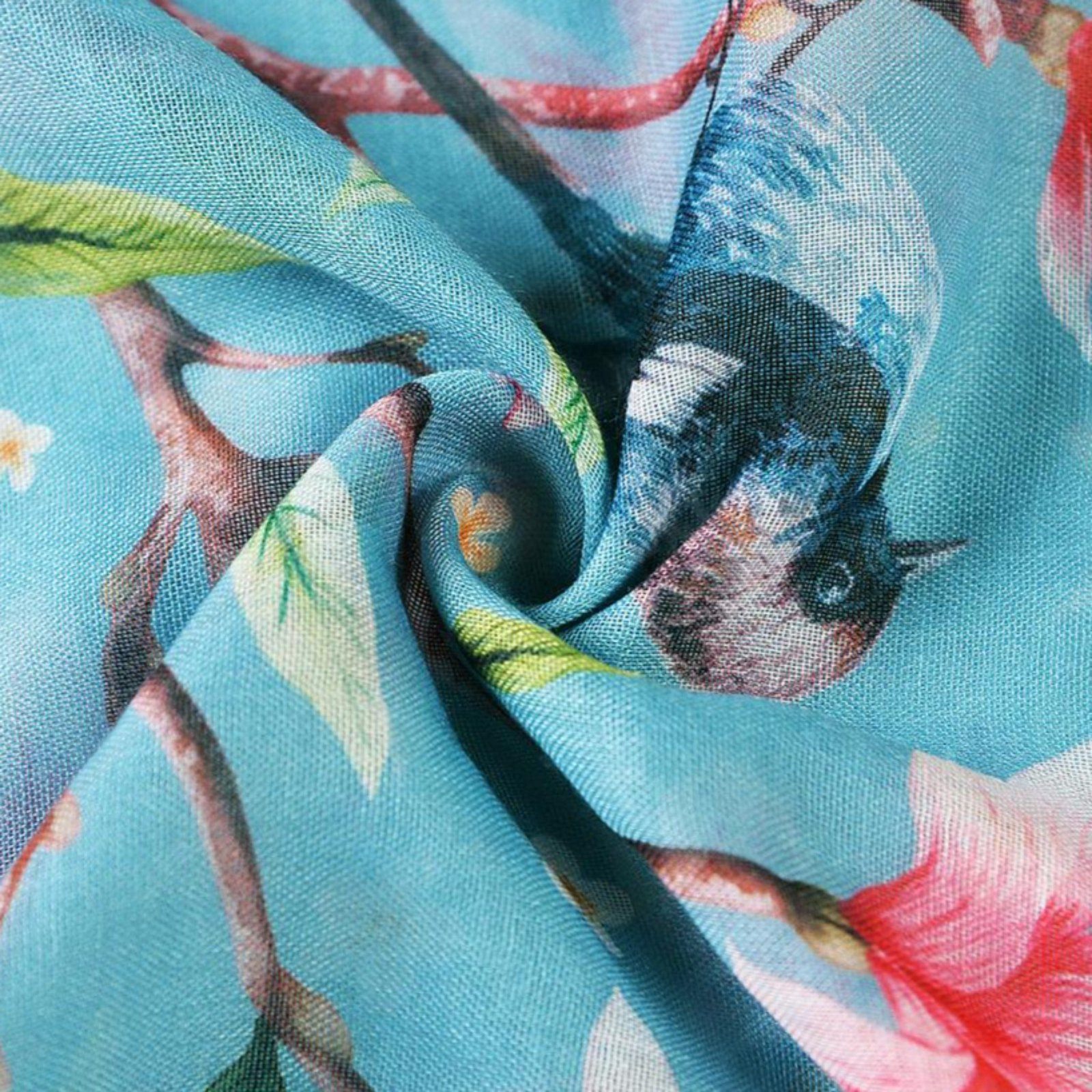 Bird Flower Scarf Aqua