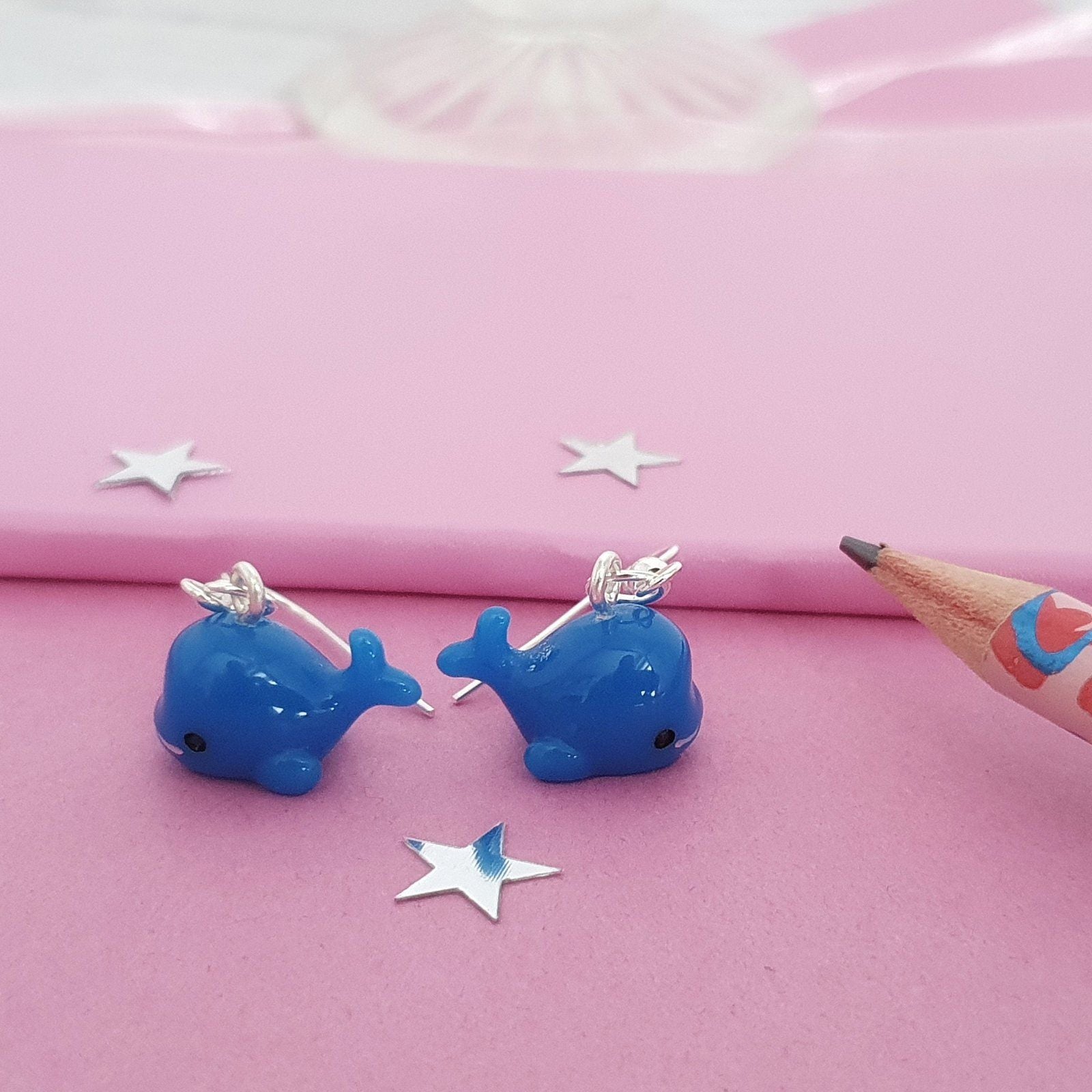 Blue Whale Earrings Silver