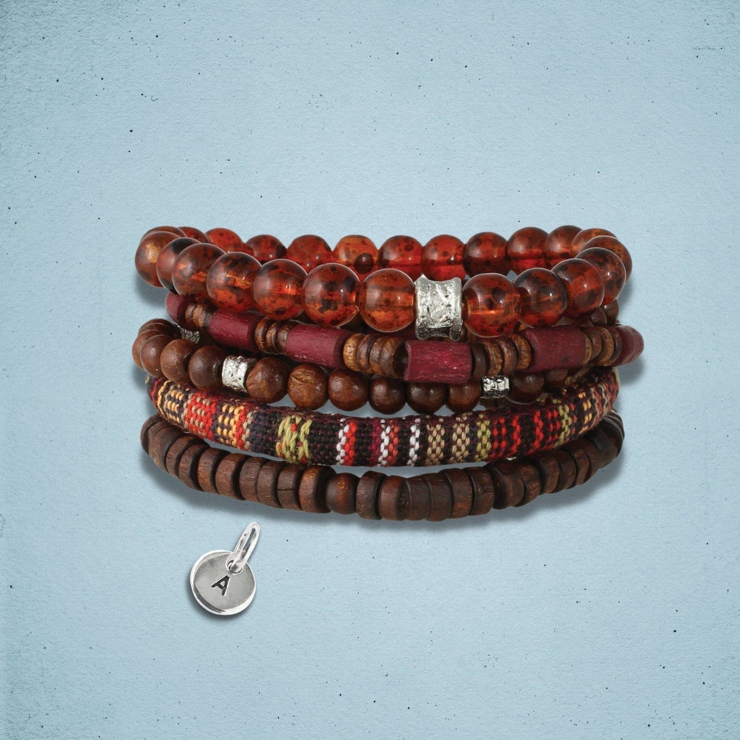 Brown Wood Bead Men Bracelet Set