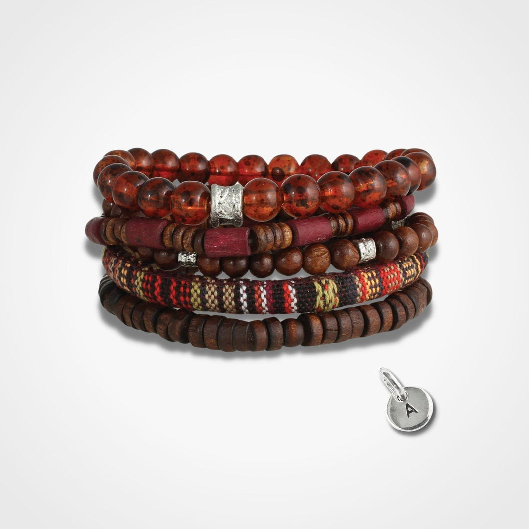 Brown Wood Bead Men Bracelet Set