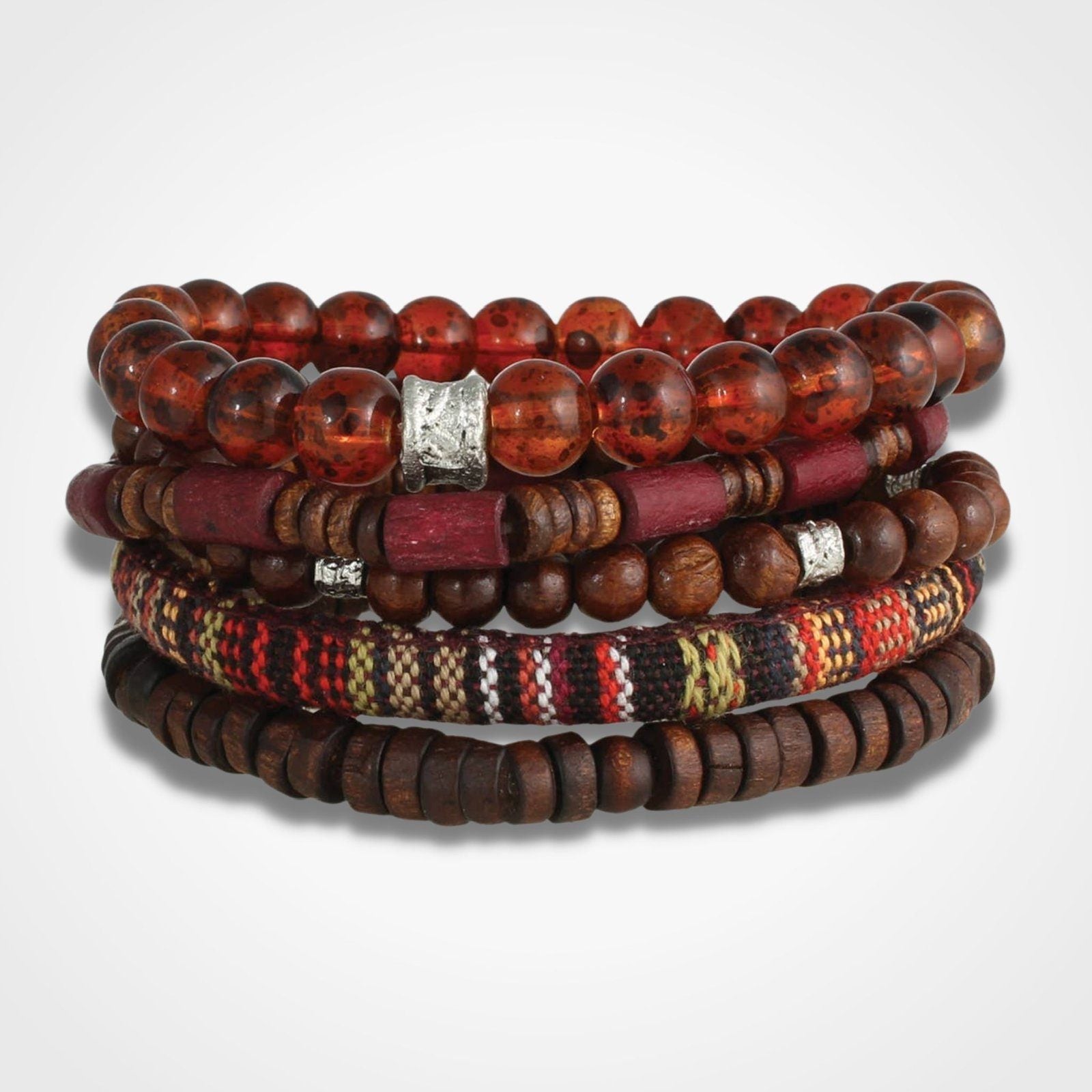 Brown Wood Bead Men Bracelet Set