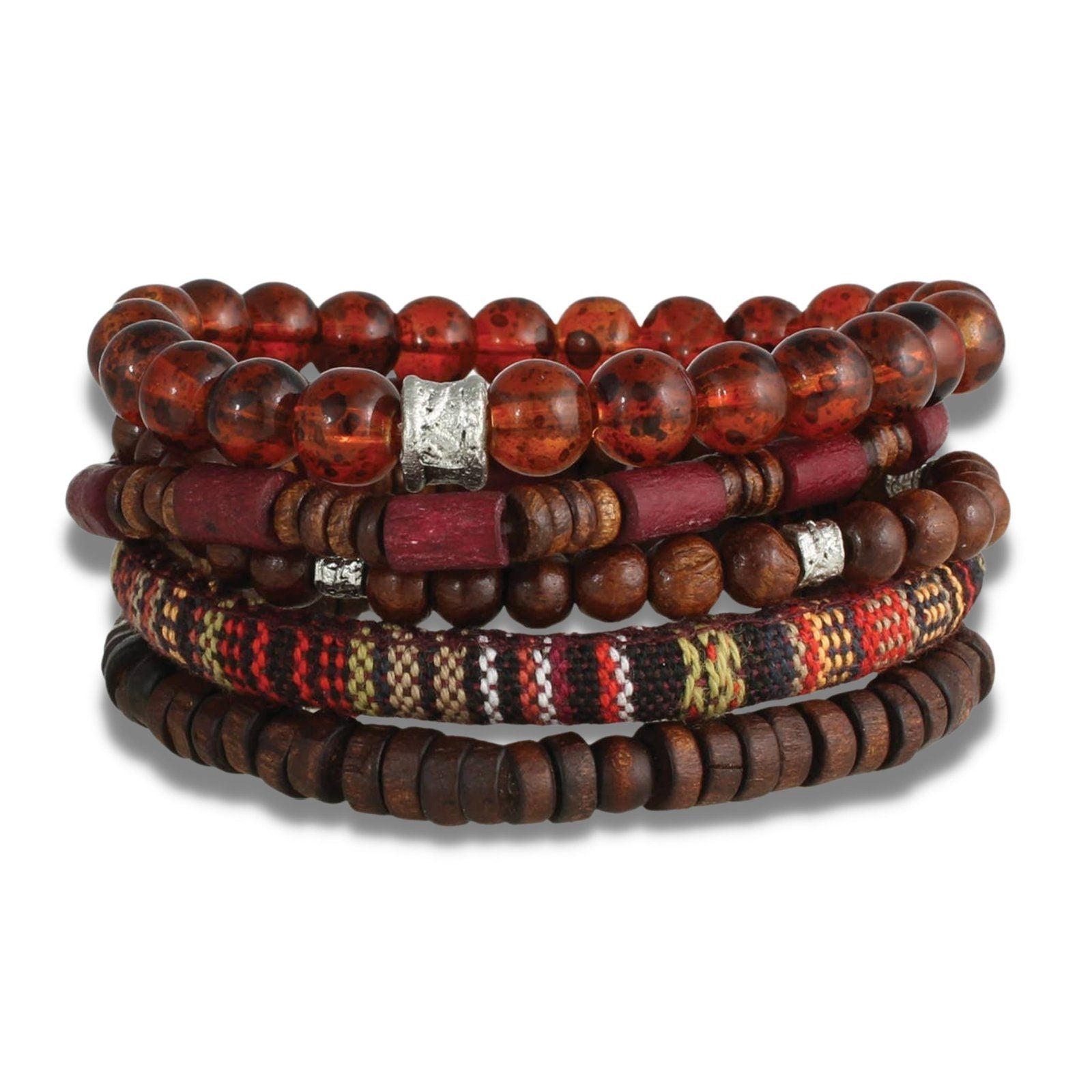 Brown Wood Bead Men Bracelet Set