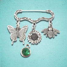 Load image into Gallery viewer, Butterfly Sunflower Bee Brooch Silver
