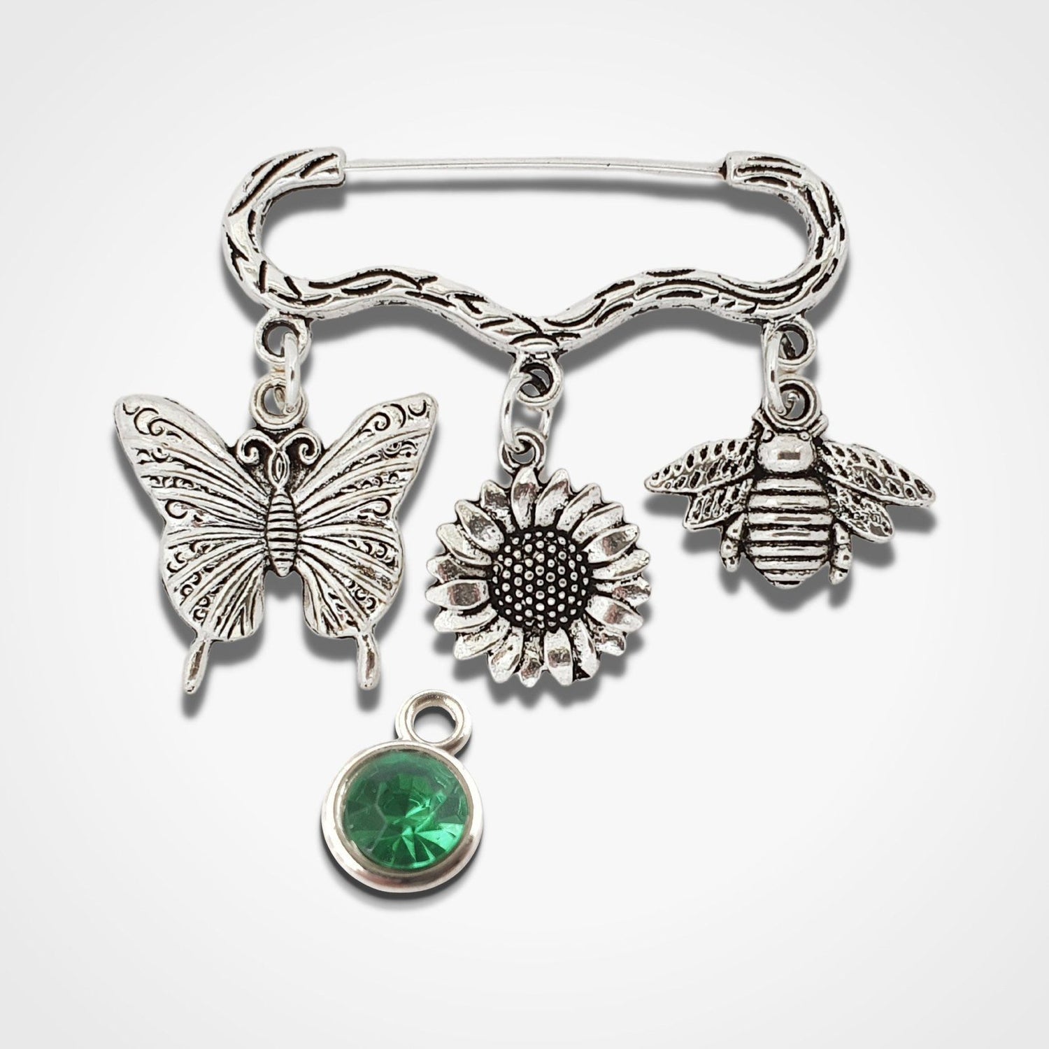 Butterfly Sunflower Bee Brooch Silver