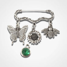 Load image into Gallery viewer, Butterfly Sunflower Bee Brooch Silver
