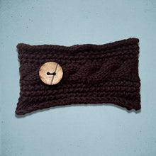 Load image into Gallery viewer, Cable Knitted Headband Wooden Button Chocolate
