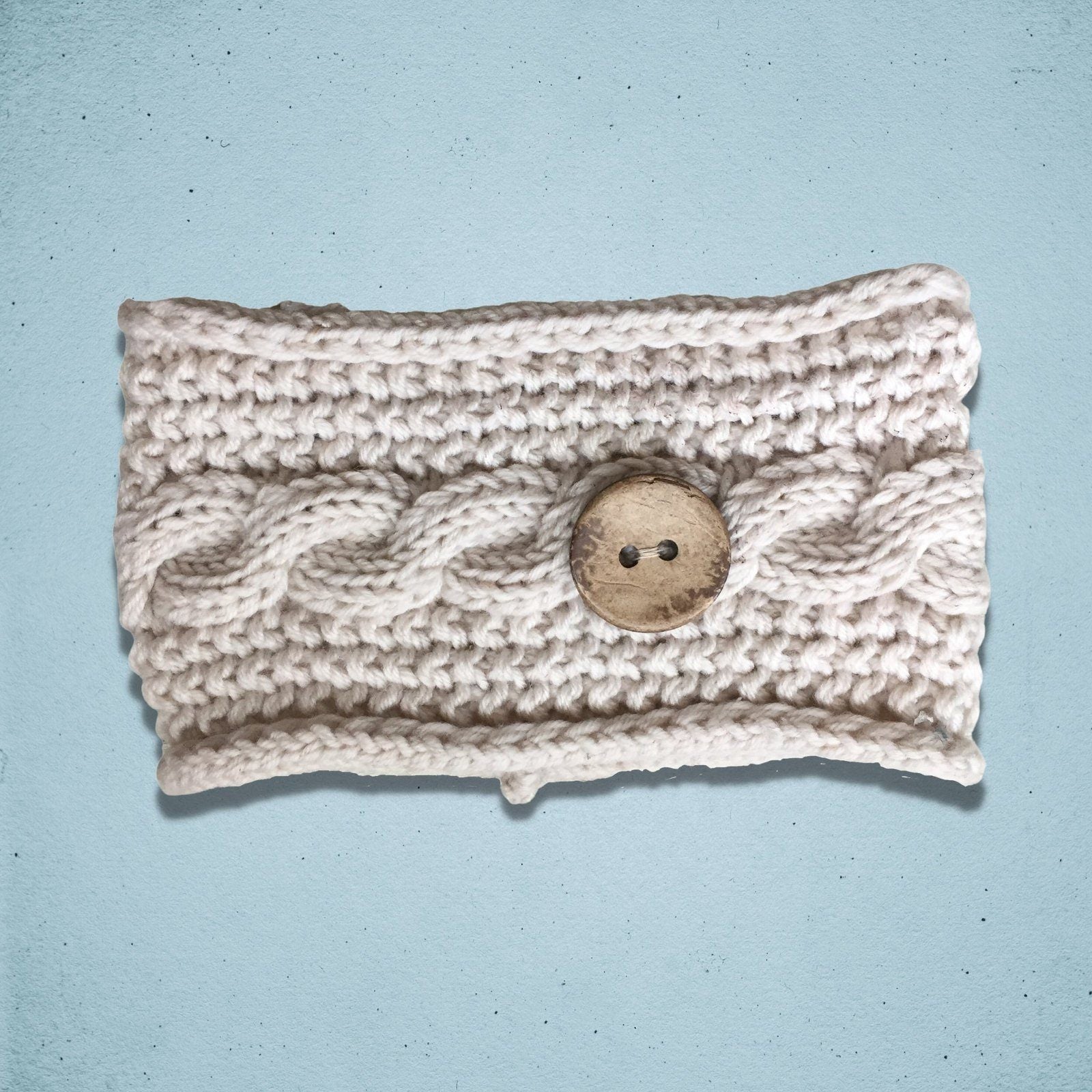Cable Knitted Headband Wooden Button Ecru
