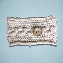 Load image into Gallery viewer, Cable Knitted Headband Wooden Button Ecru
