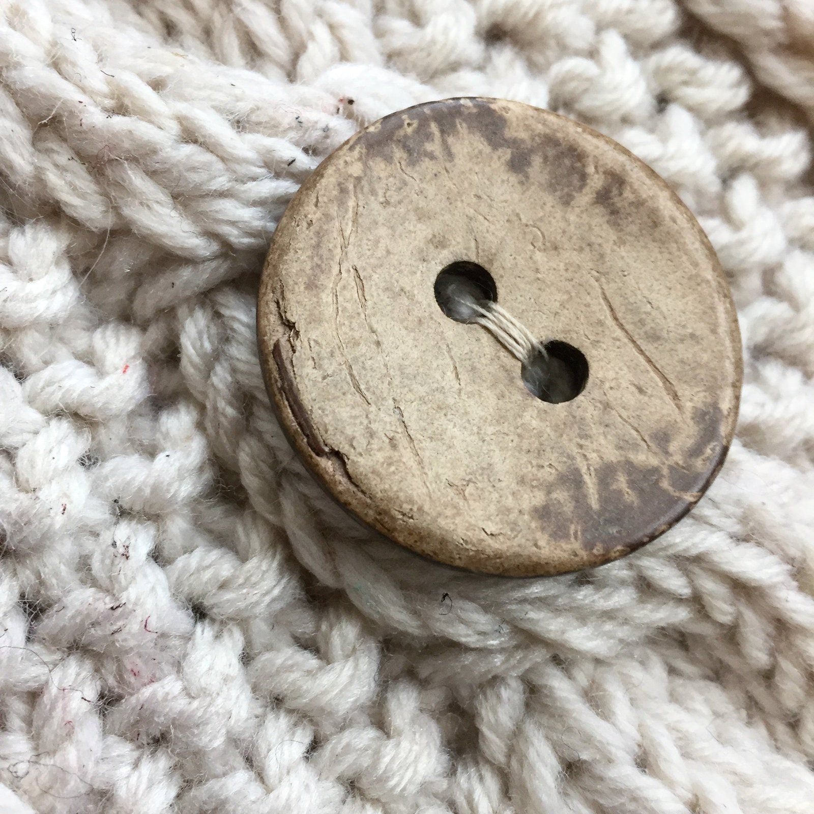 Cable Knitted Headband Wooden Button Ecru