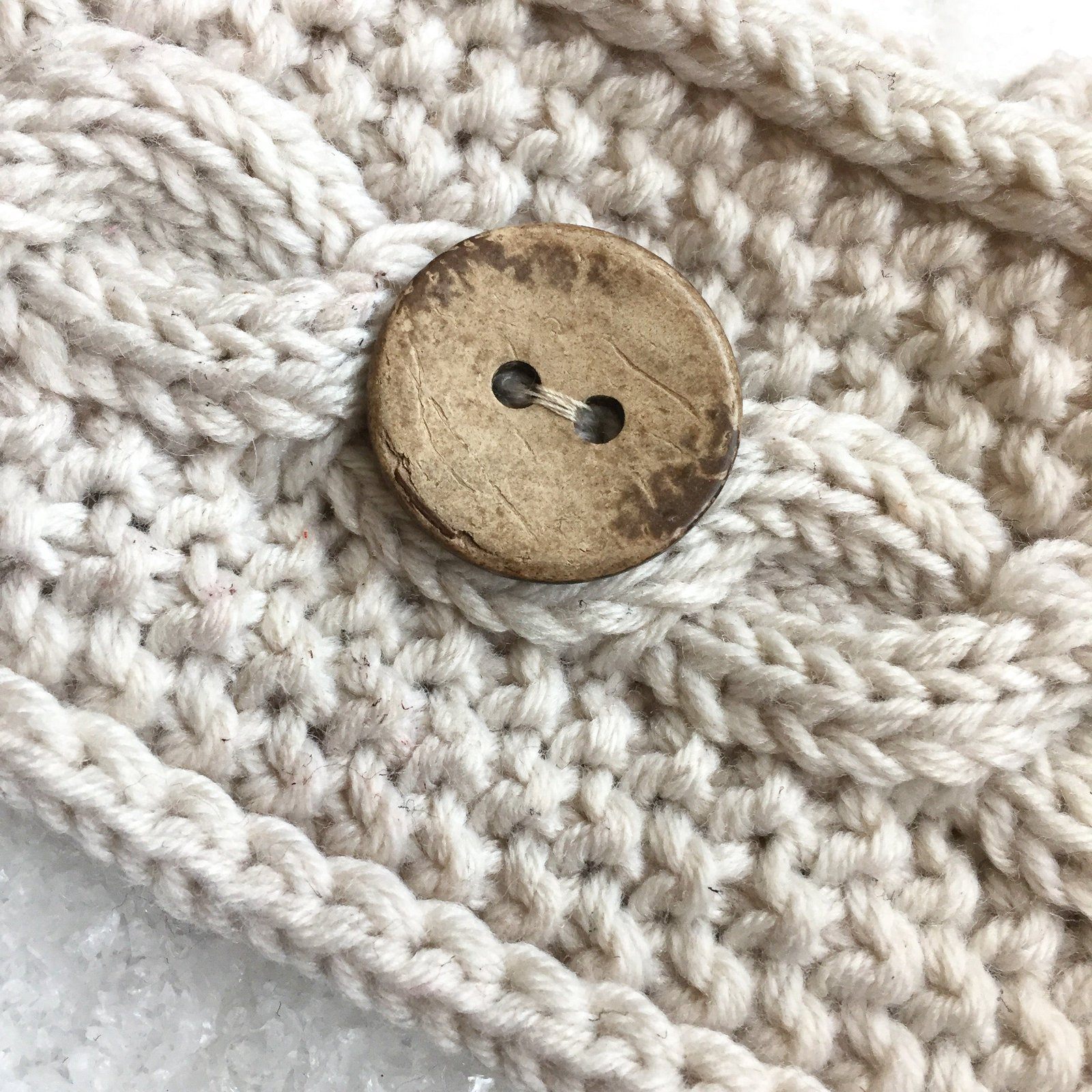 Cable Knitted Headband Wooden Button Ecru