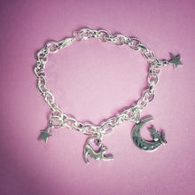 Load image into Gallery viewer, Cat Moon Stars Charm Bracelet Silver
