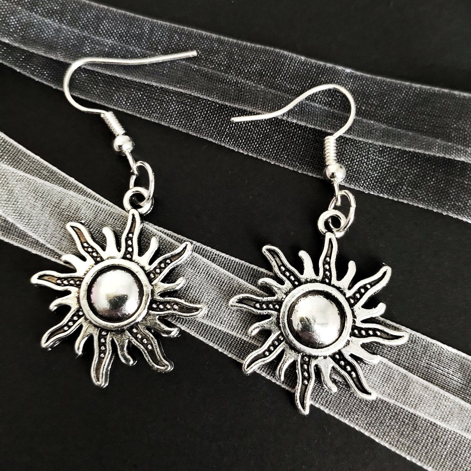 Celestial Sun Earrings Silver