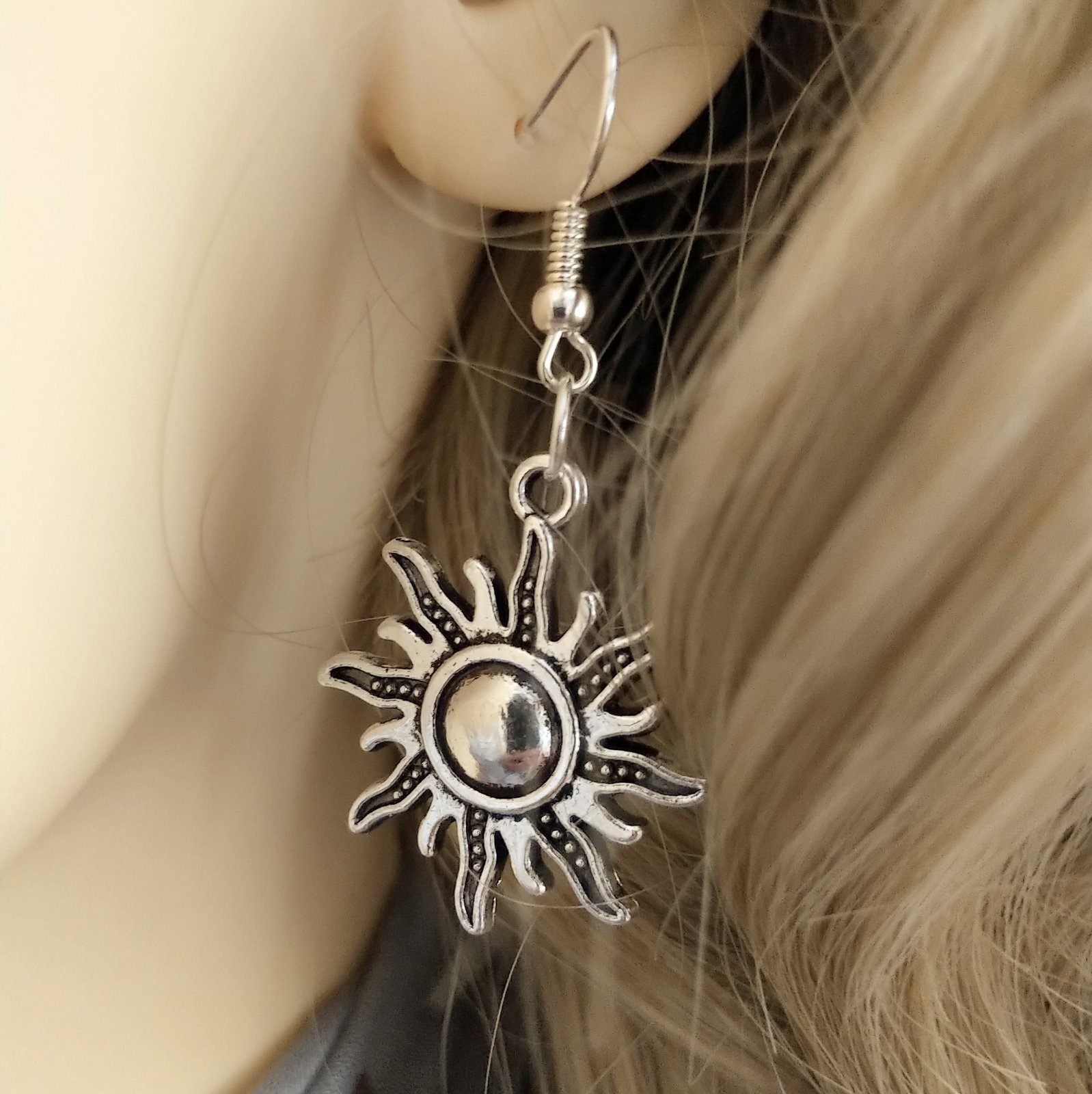 Celestial Sun Earrings Silver