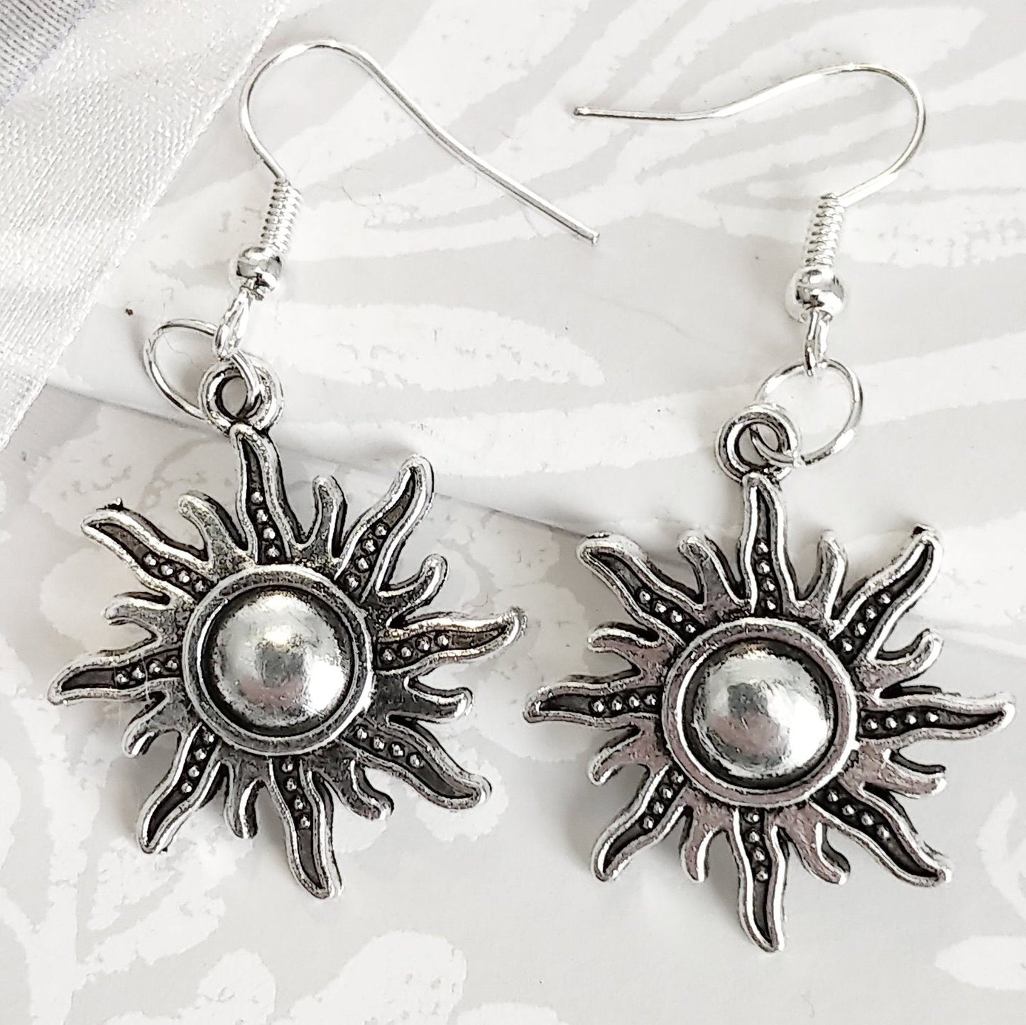 Celestial Sun Earrings Silver