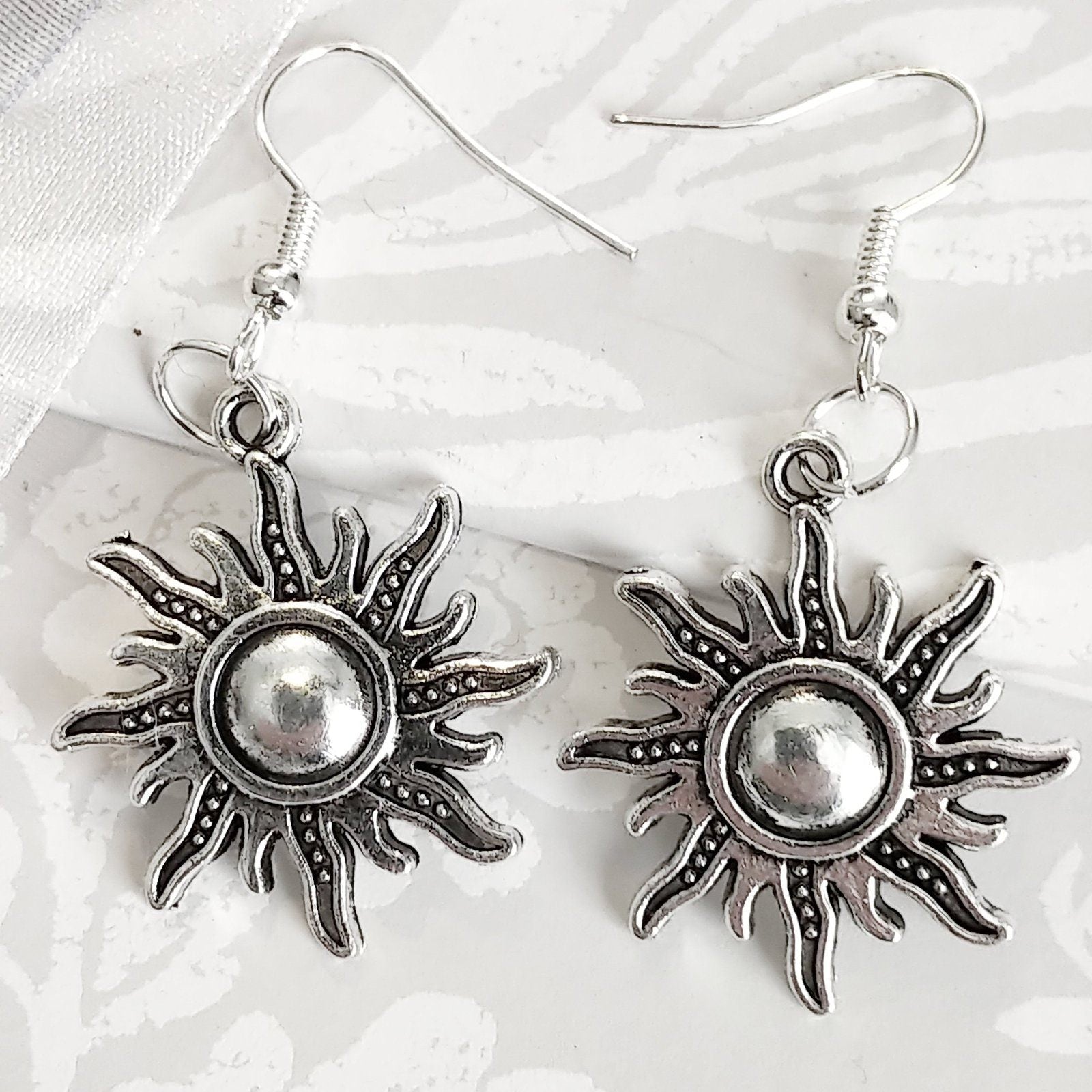Celestial Sun Earrings Silver