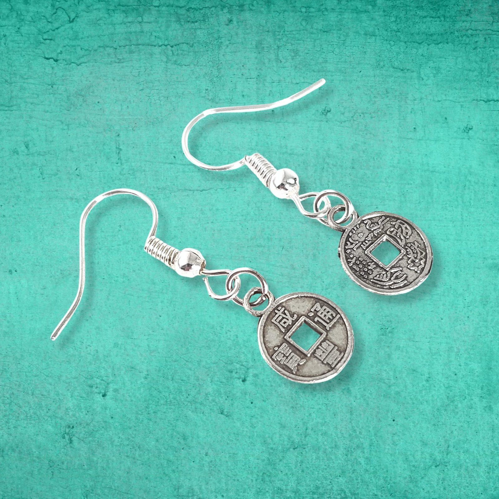 Chinese Coin Earrings Silver