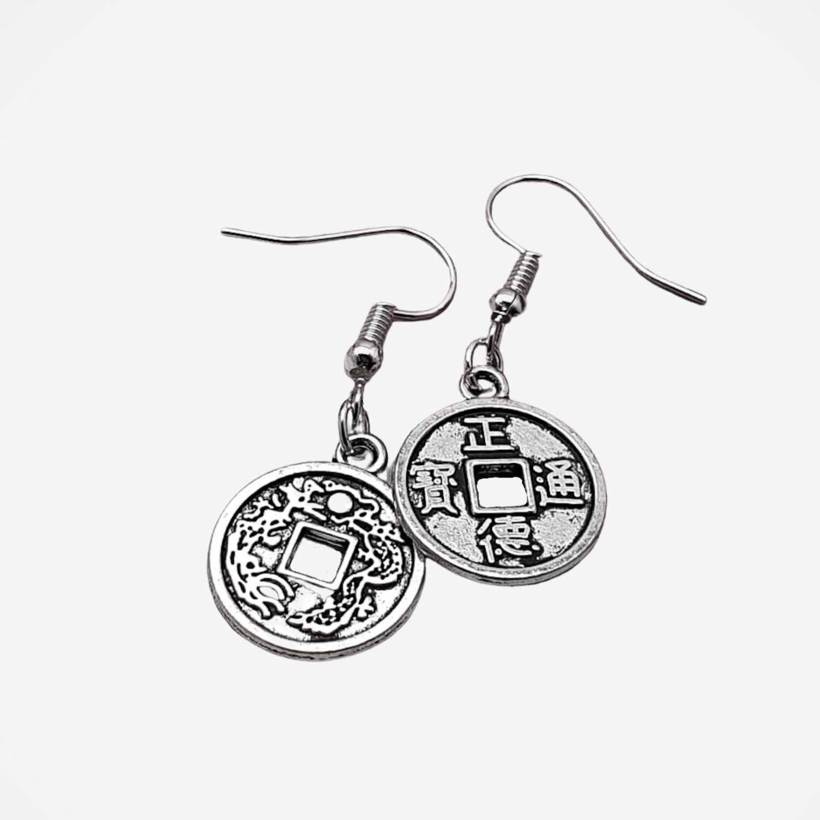 Chinese Coin Earrings Silver