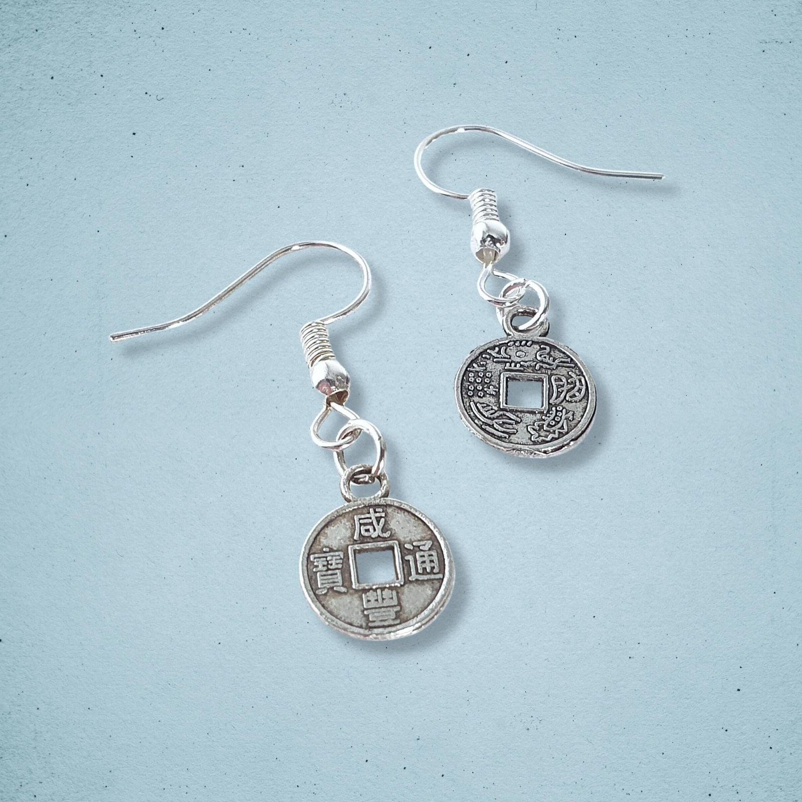 Chinese Coin Earrings Silver