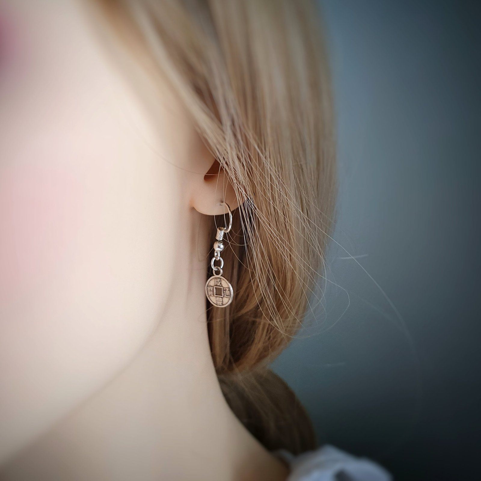 Chinese Coin Earrings Silver