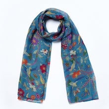 Load image into Gallery viewer, Chintz Bird Print Floral Scarf Blue
