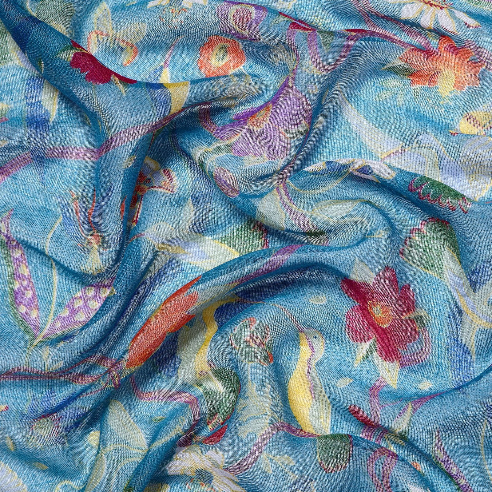 Chintz Bird Print Floral Scarf Blue