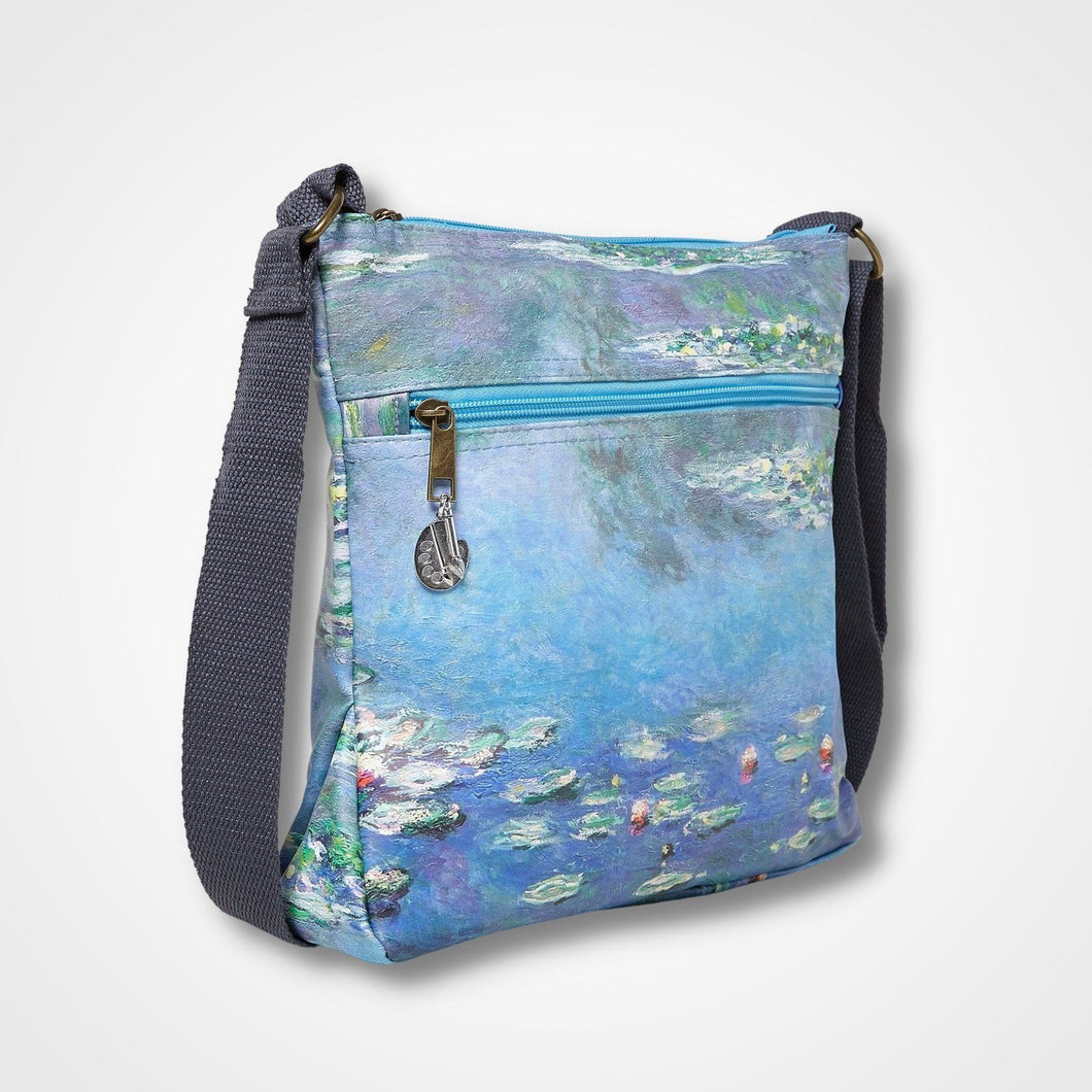 Claude Monet Water Lily Print Cross Body Bag Blue