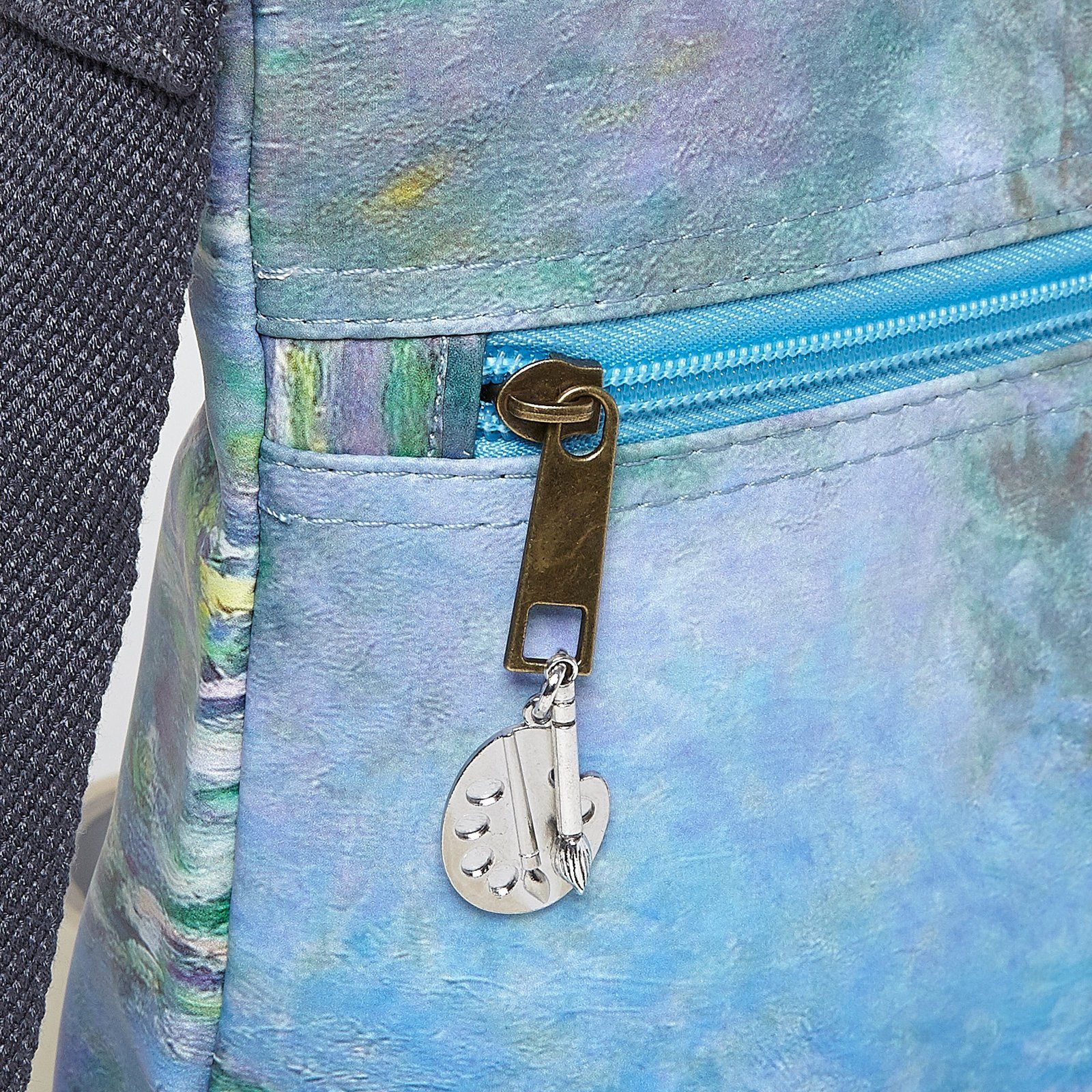 Claude Monet Water Lily Print Cross Body Bag Blue