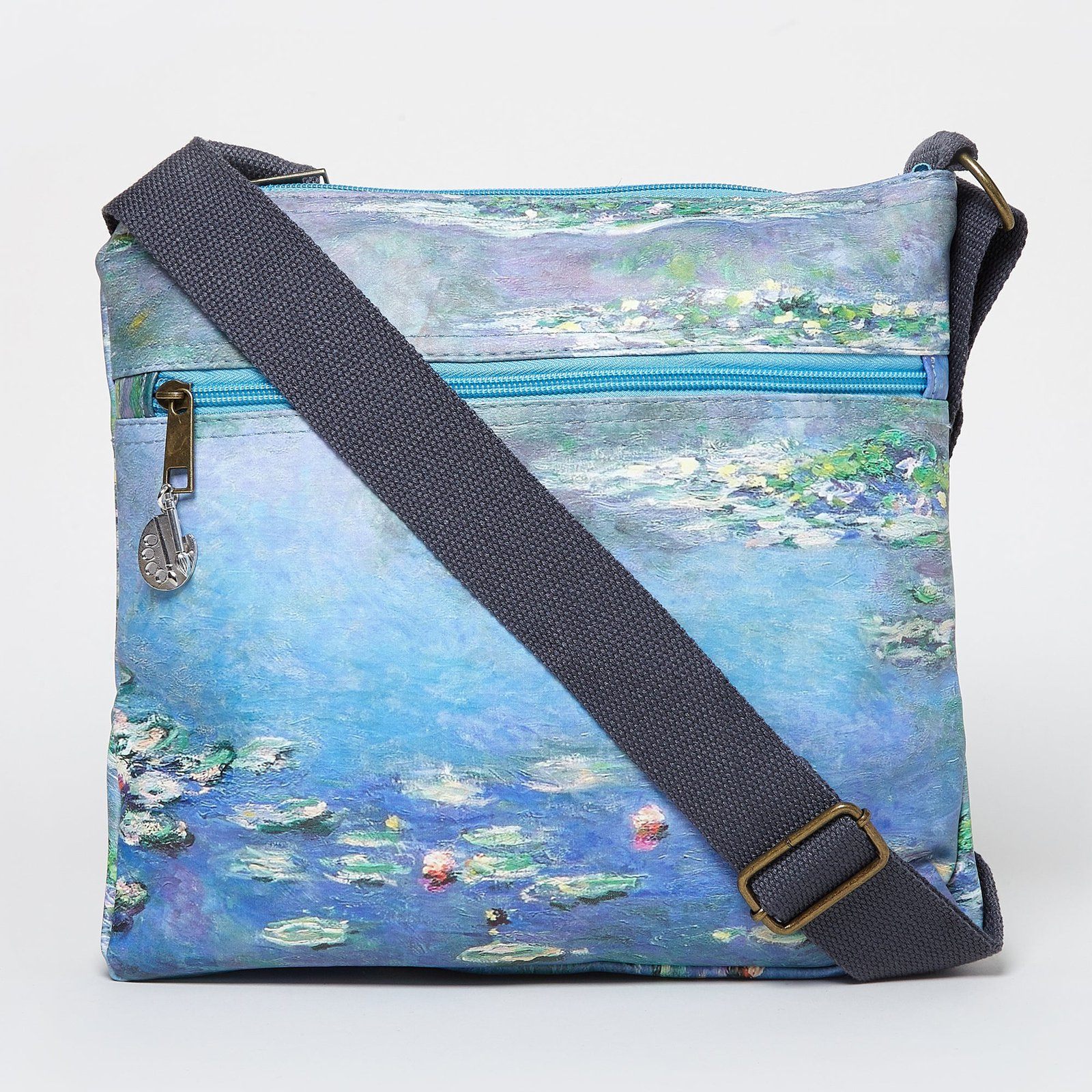 Claude Monet Water Lily Print Cross Body Bag Blue