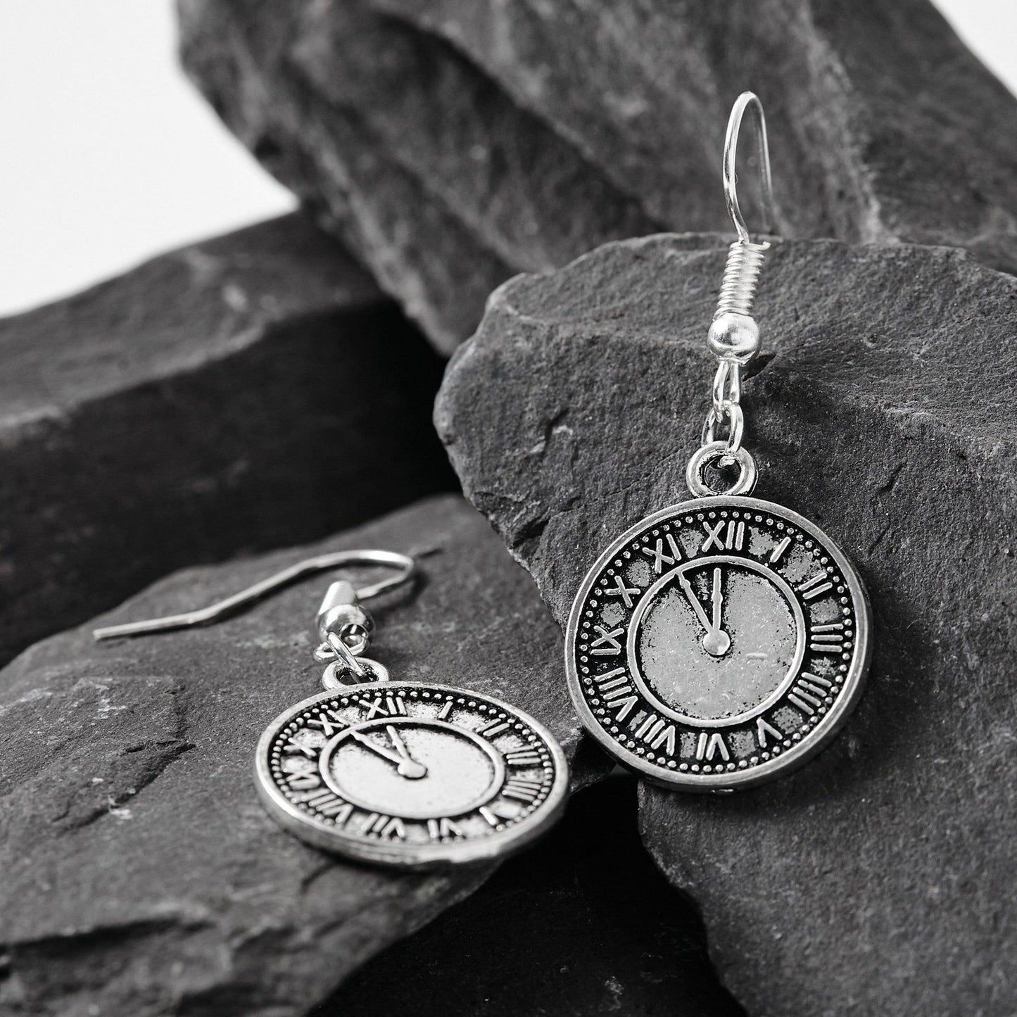 Clock Earrings Silver