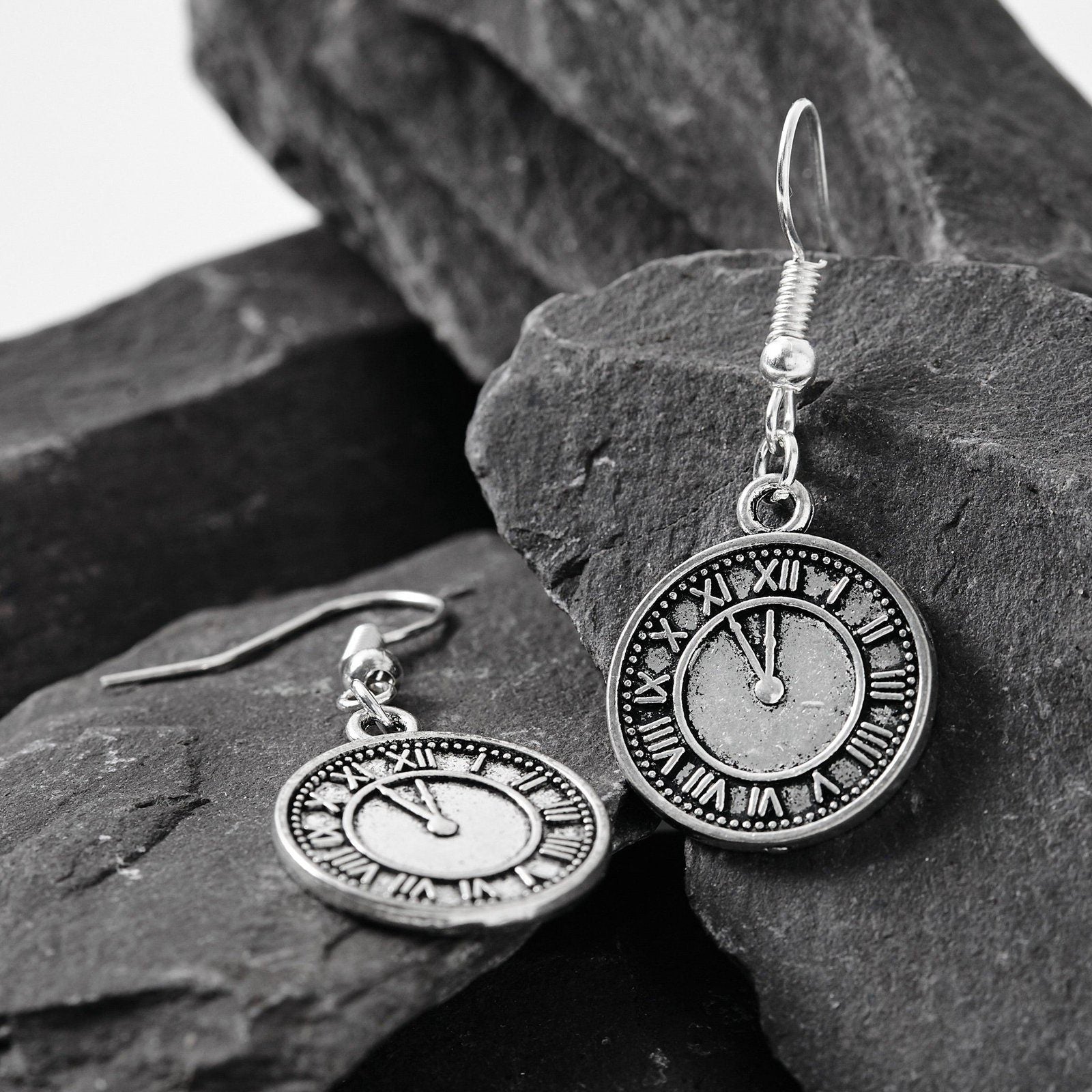 Clock Earrings Silver