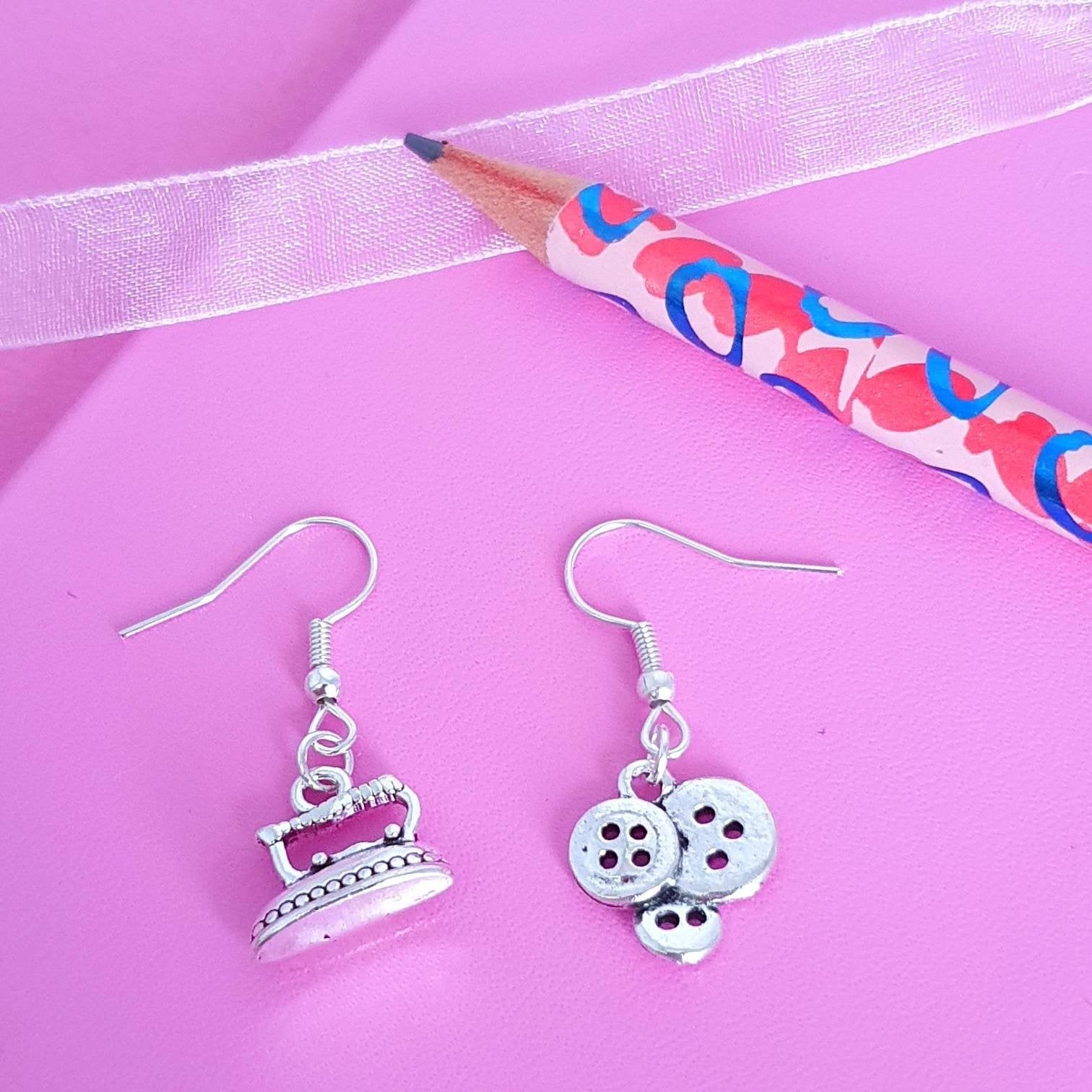 Clothes Iron Buttons Earrings Silver