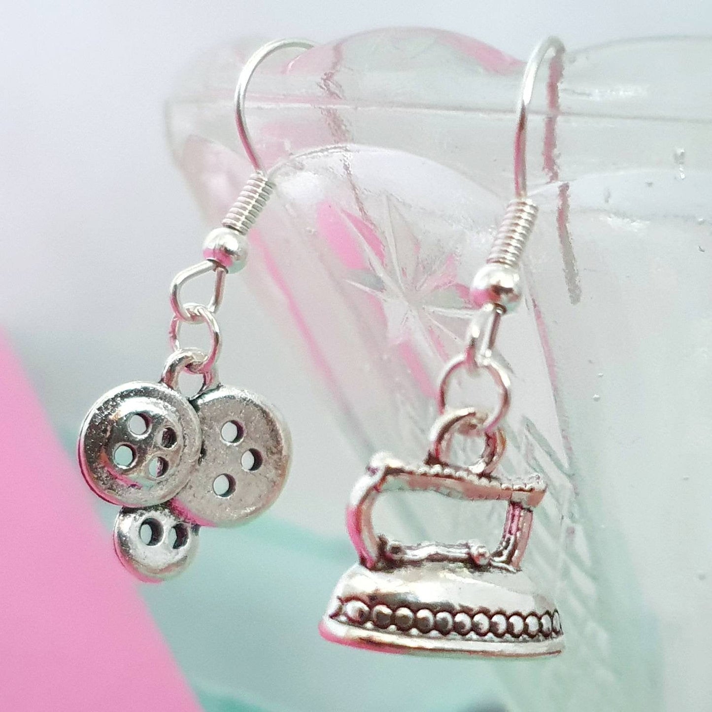 Clothes Iron Buttons Earrings Silver