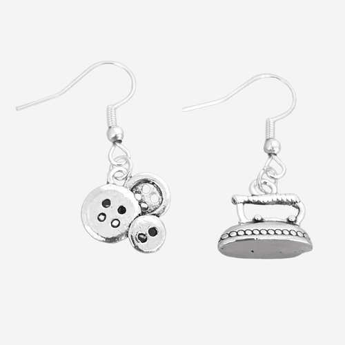 Clothes Iron Buttons Earrings Silver