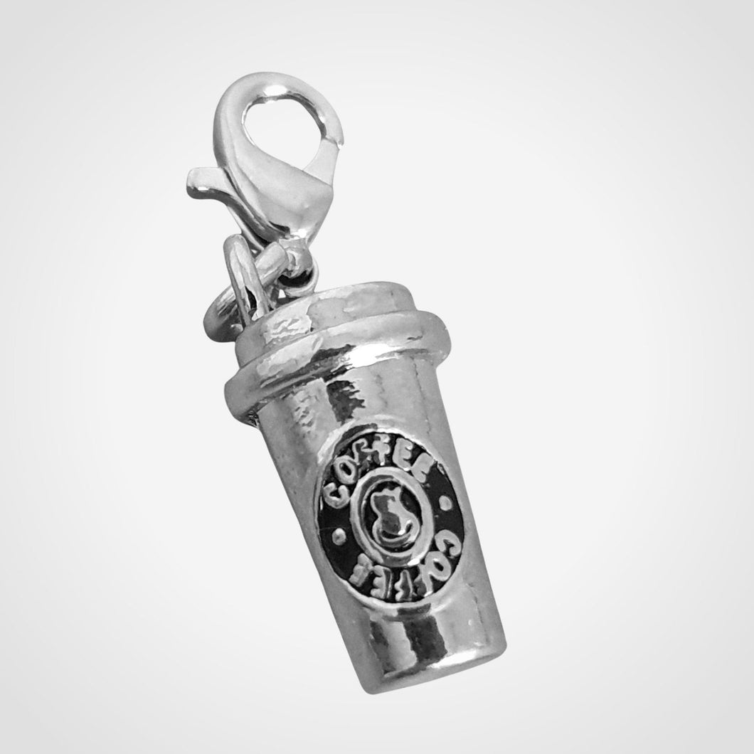 Coffee Cup Clip Charm Silver