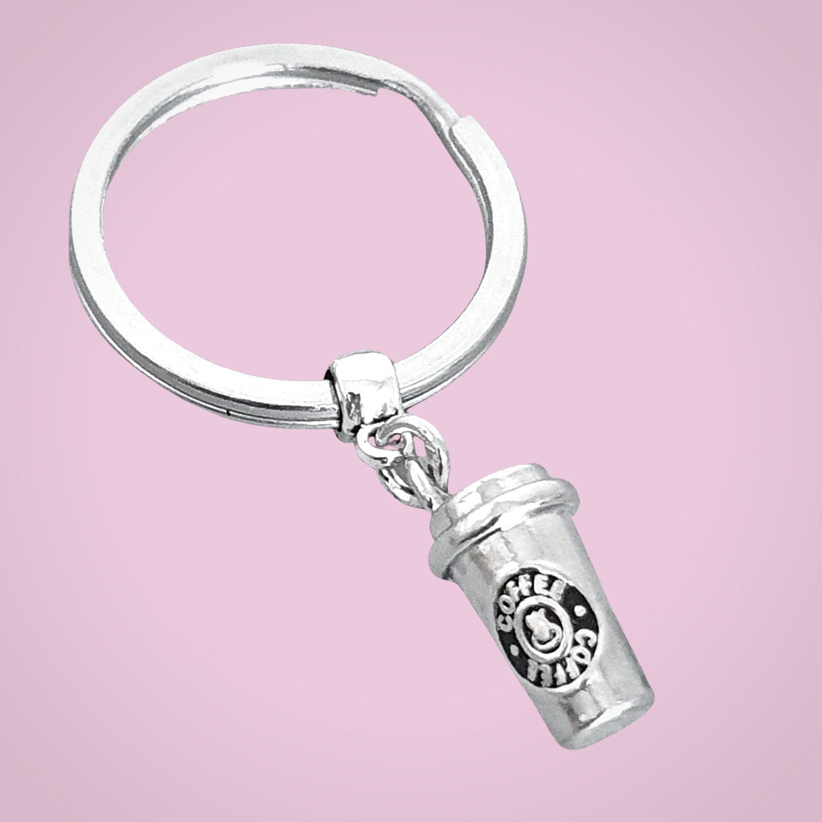 Coffee Cup Keyring Silver