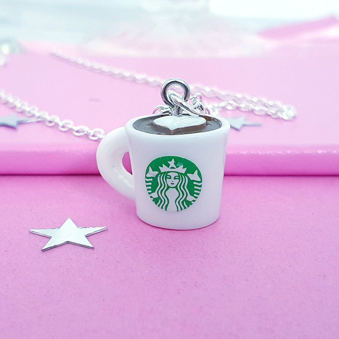 Coffee Cup Necklace Silver