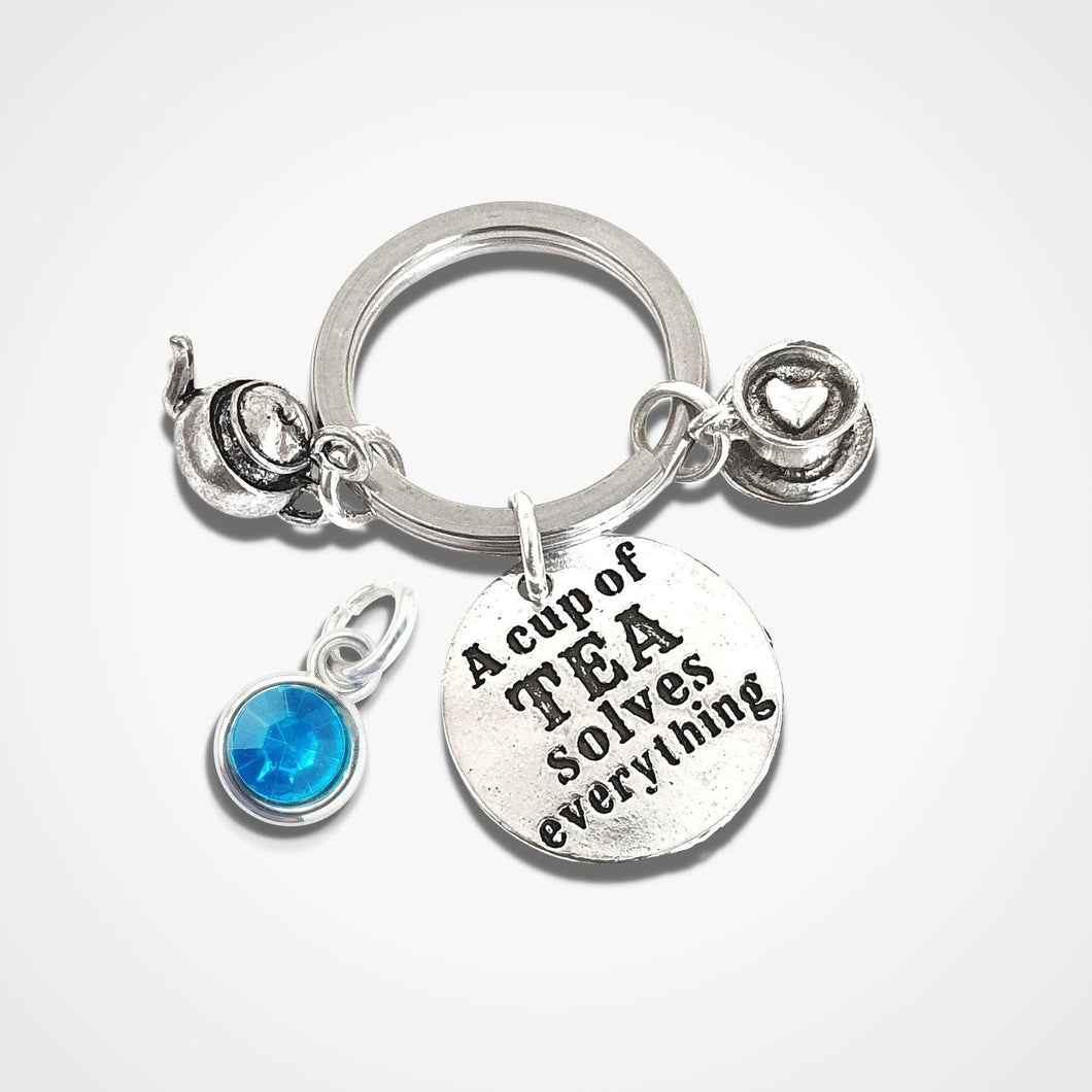 Cup Tea Solves Everything Keyring Silver