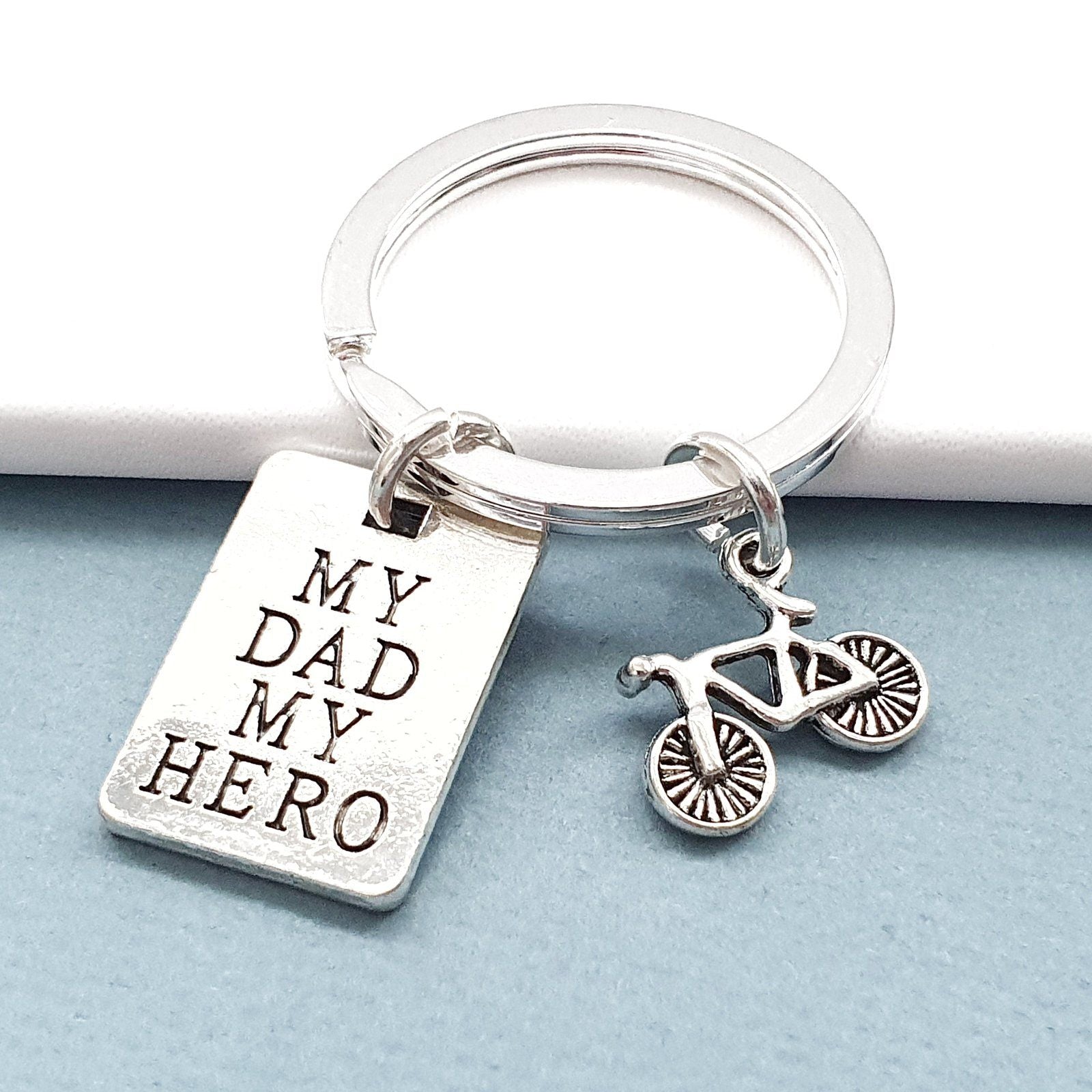 Dad Hero Bicycle Keyring Silver