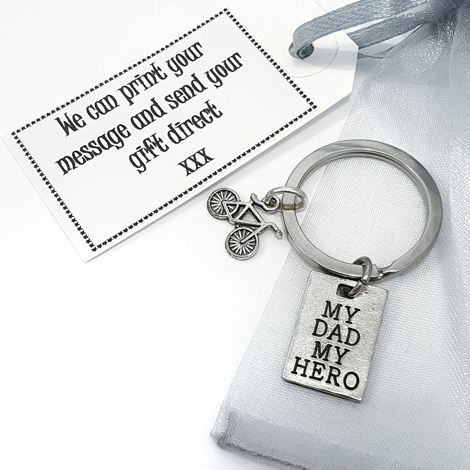 Dad Hero Bicycle Keyring Silver