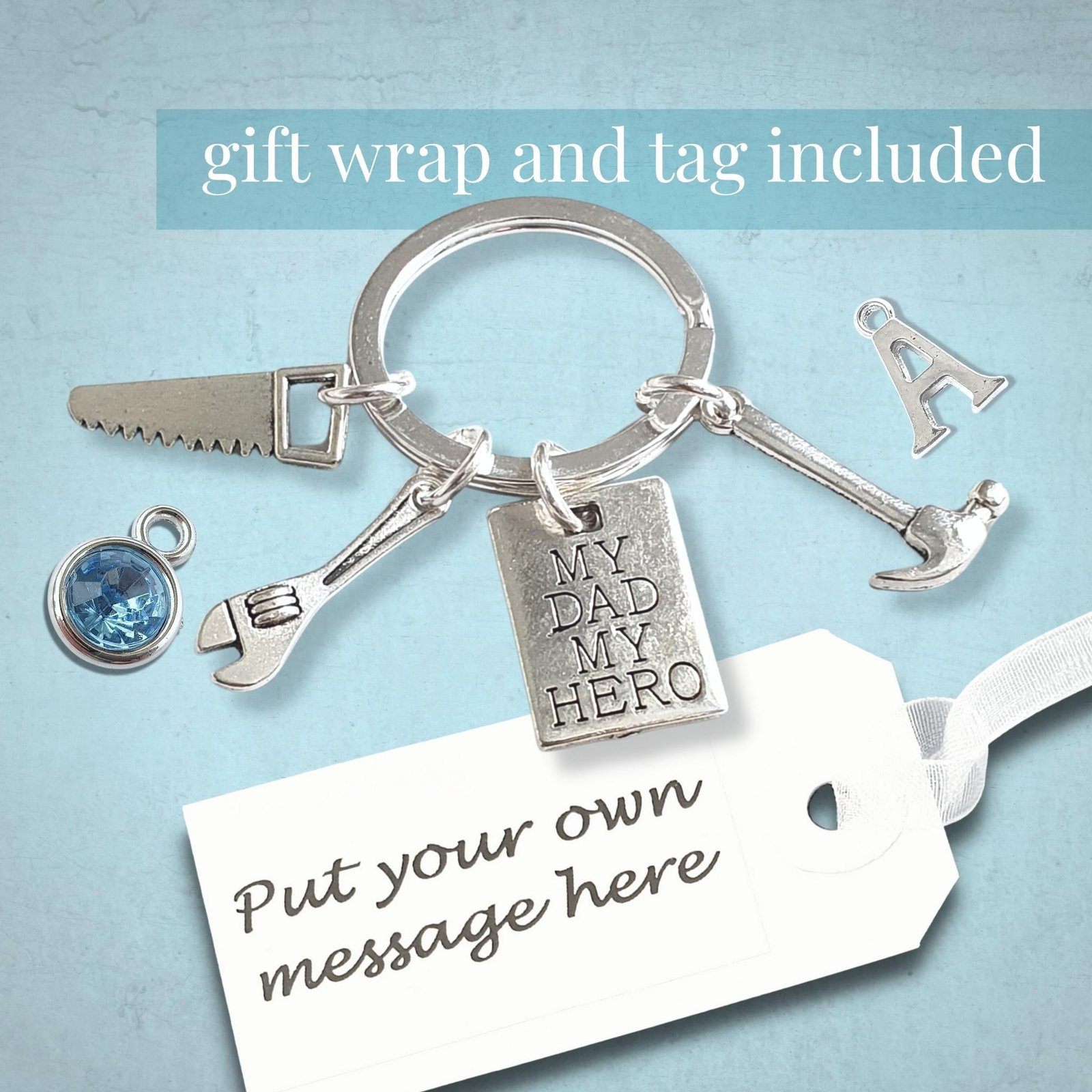 Dad Hero Tools Keyring Silver