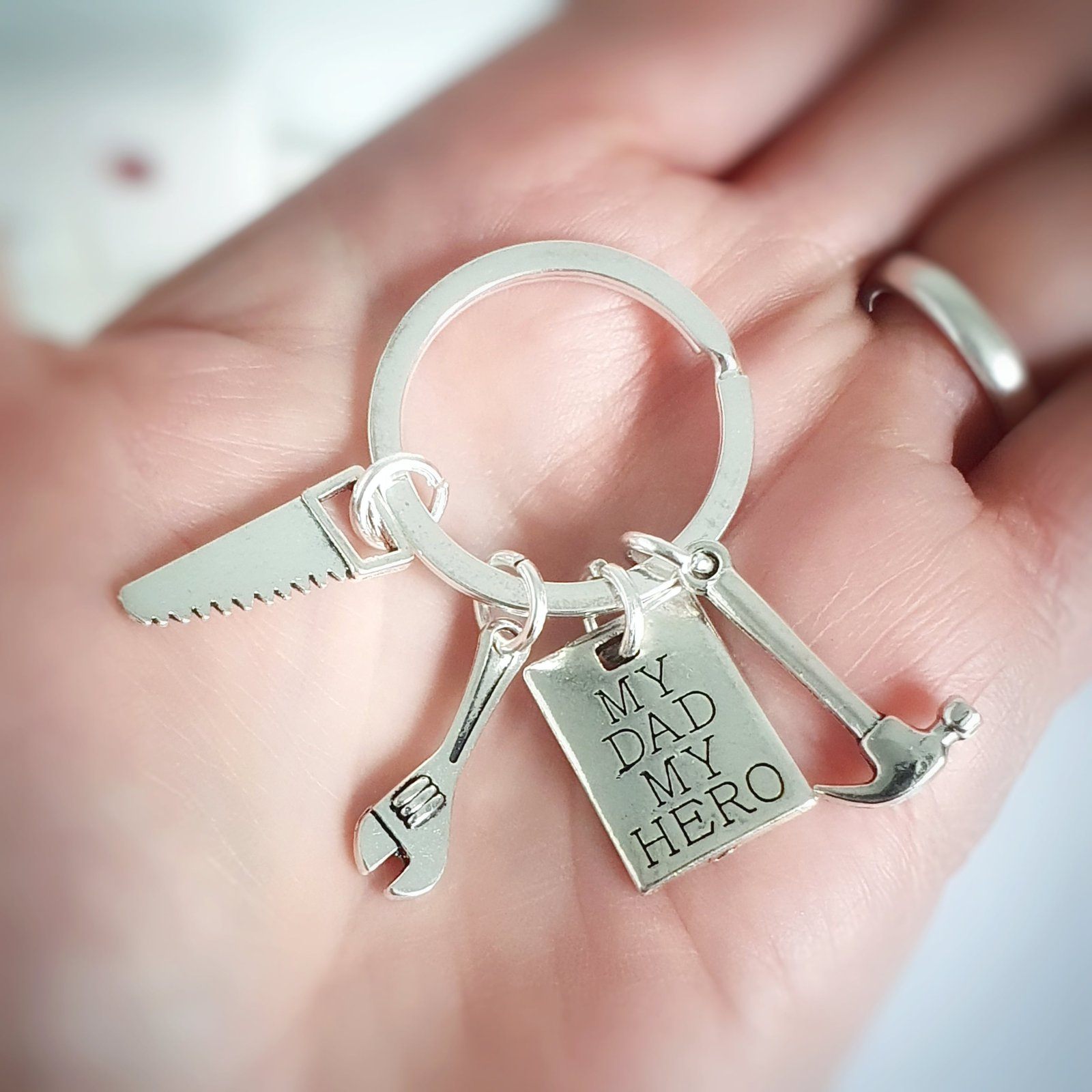 Dad Hero Tools Keyring Silver