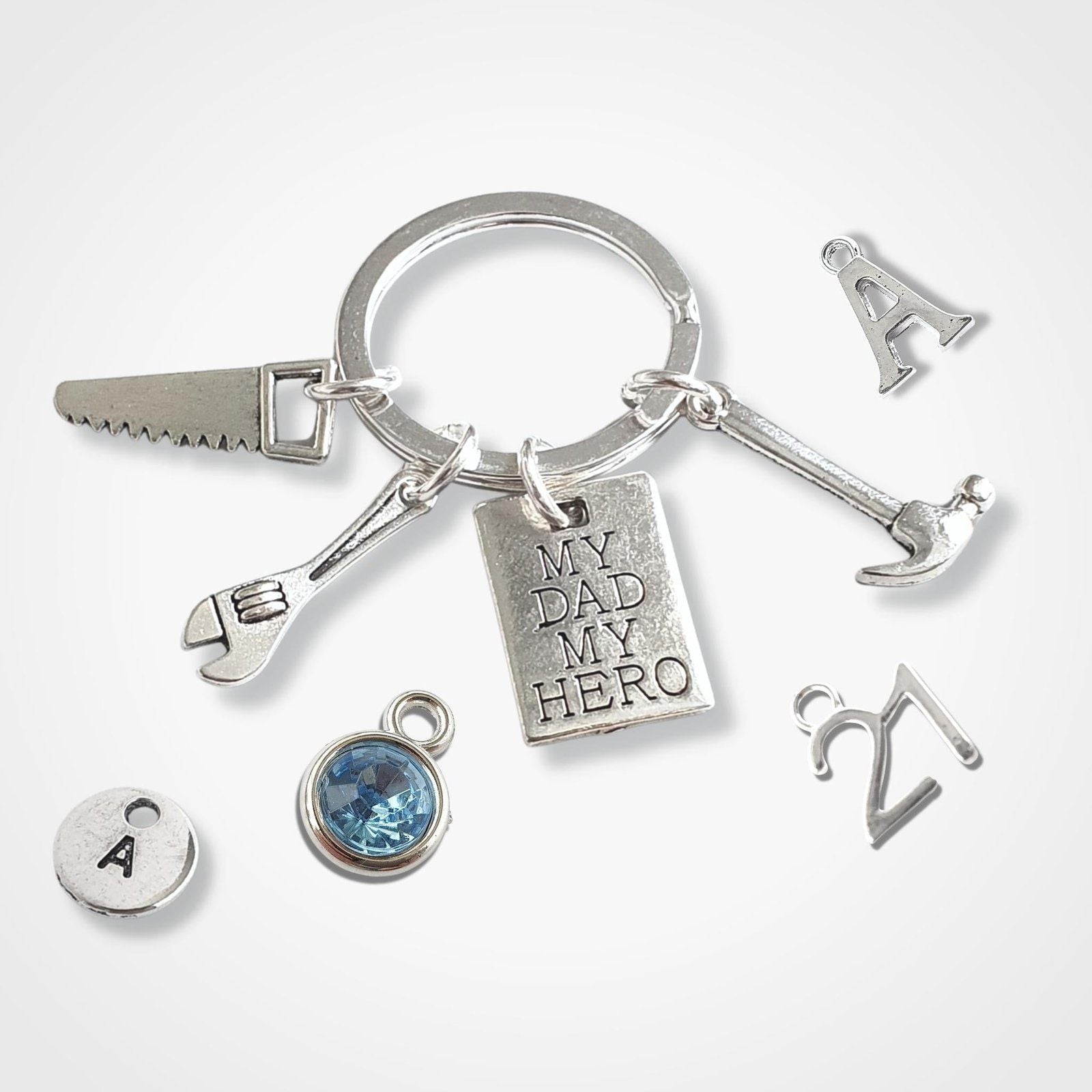 Dad Hero Tools Keyring Silver