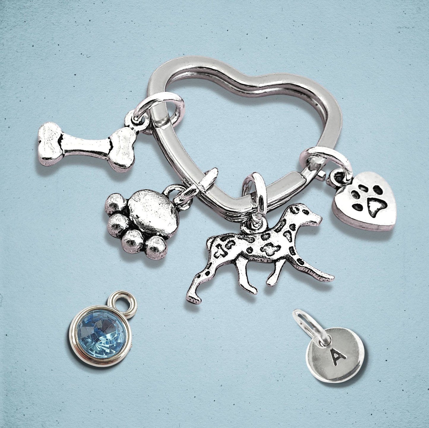 Dalmatian Dog Keyring Silver