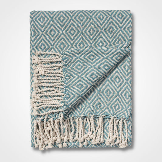 Diamond Cotton Handloom Throw Blue
